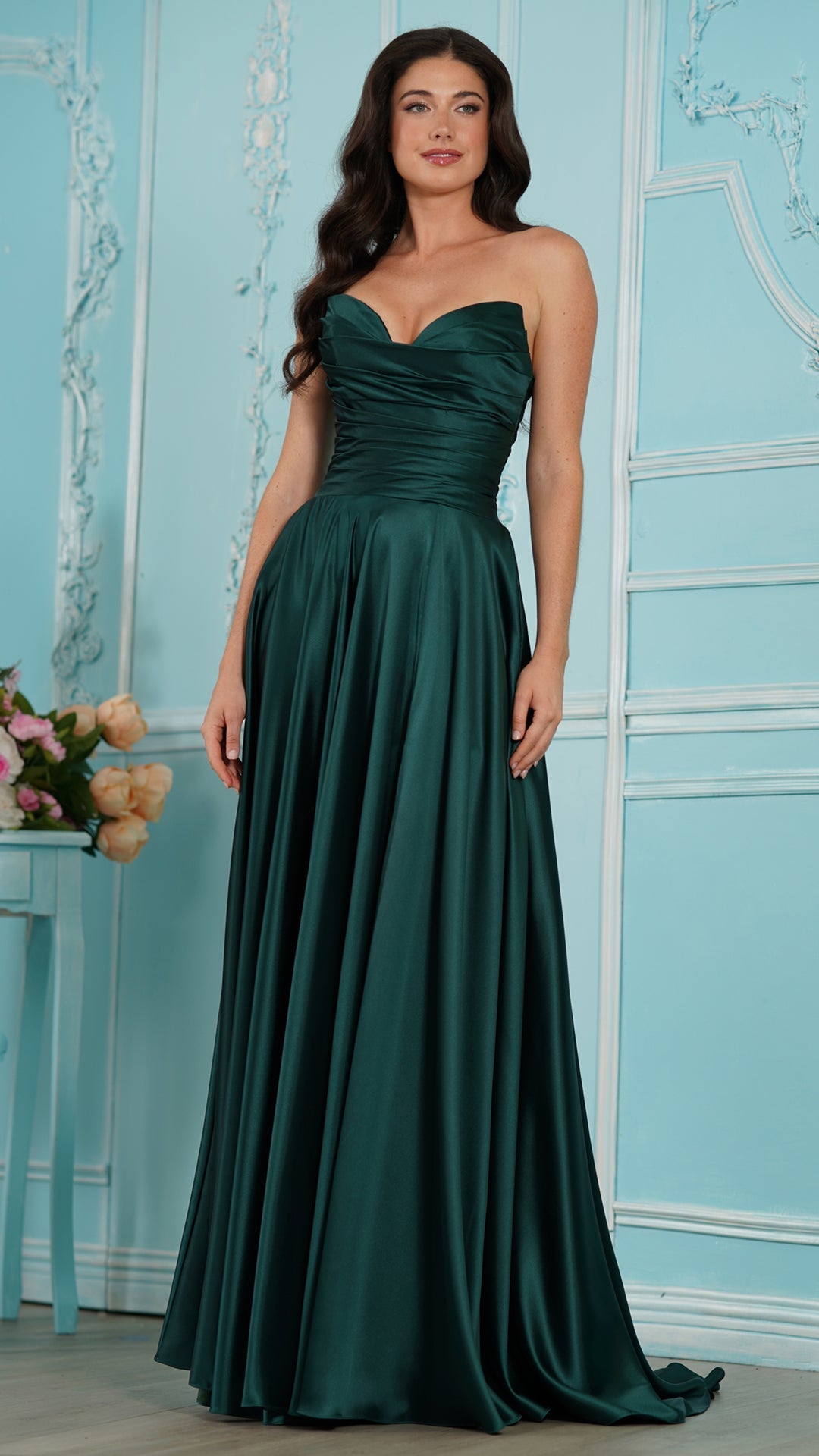 Strapless Curved Neck Floor-Length Satin Occasion A-Line Colors 4026