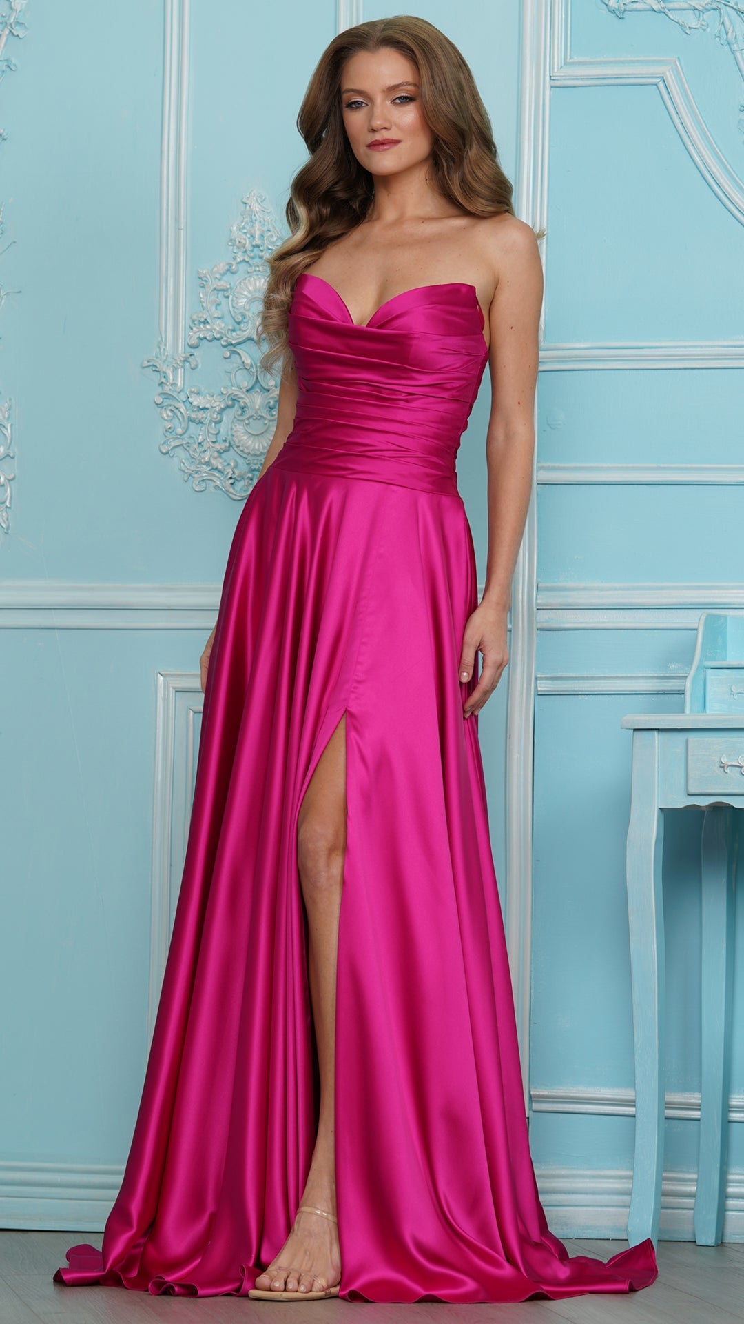 Strapless Curved Neck Floor-Length Satin Occasion A-Line Colors 4026
