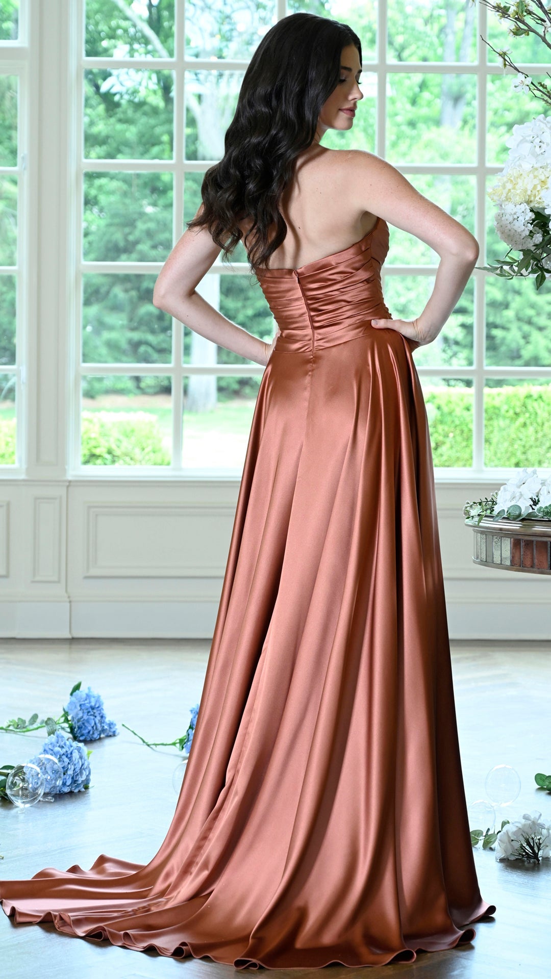 Strapless Curved Neck Floor-Length Satin Occasion A-Line Colors 4026