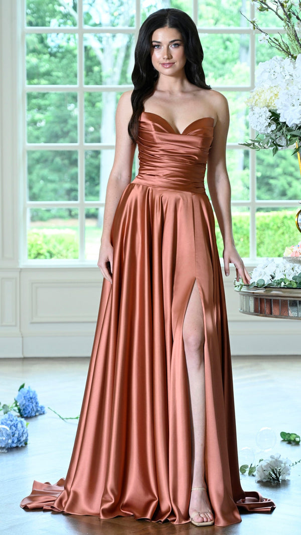 Strapless Curved Neck Floor-Length Satin Occasion A-Line Colors 4026