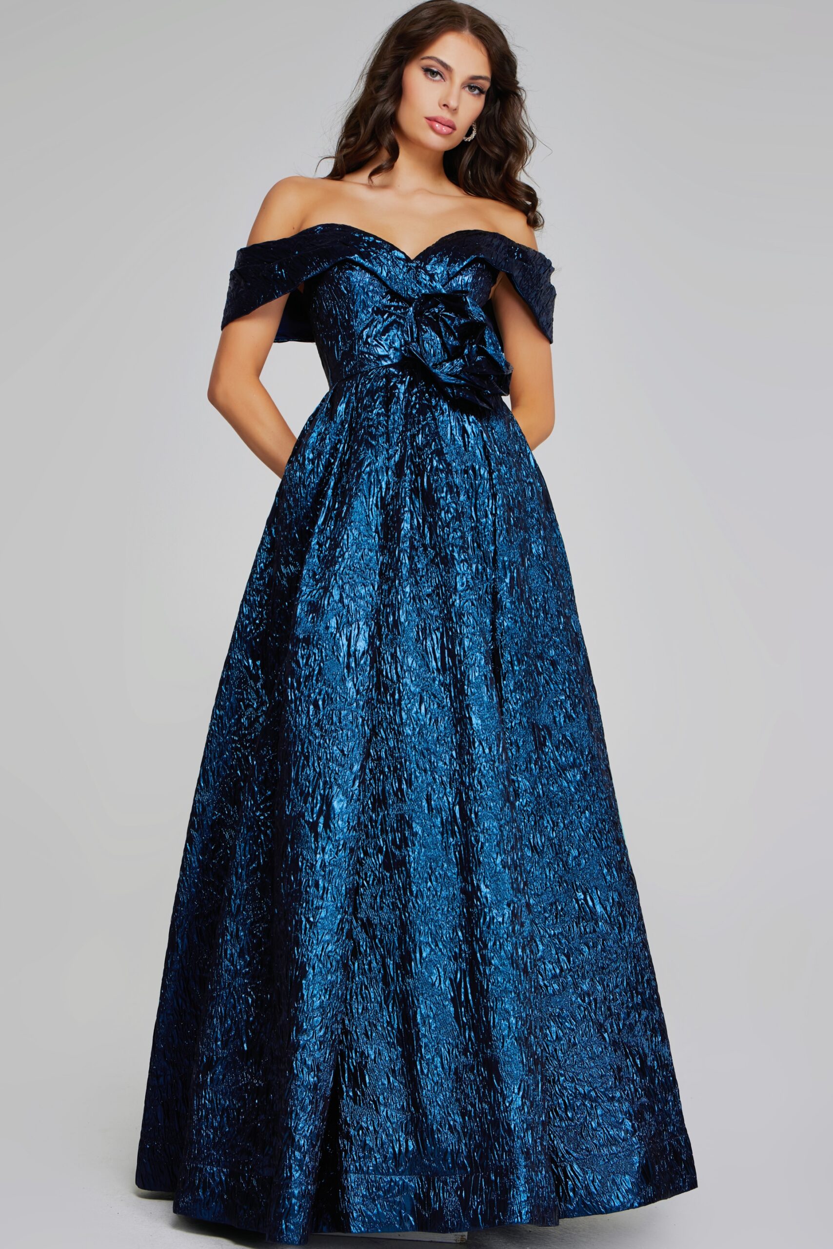 Jovani 40288 A Line Long Formal Metallic Evening Prom Dress