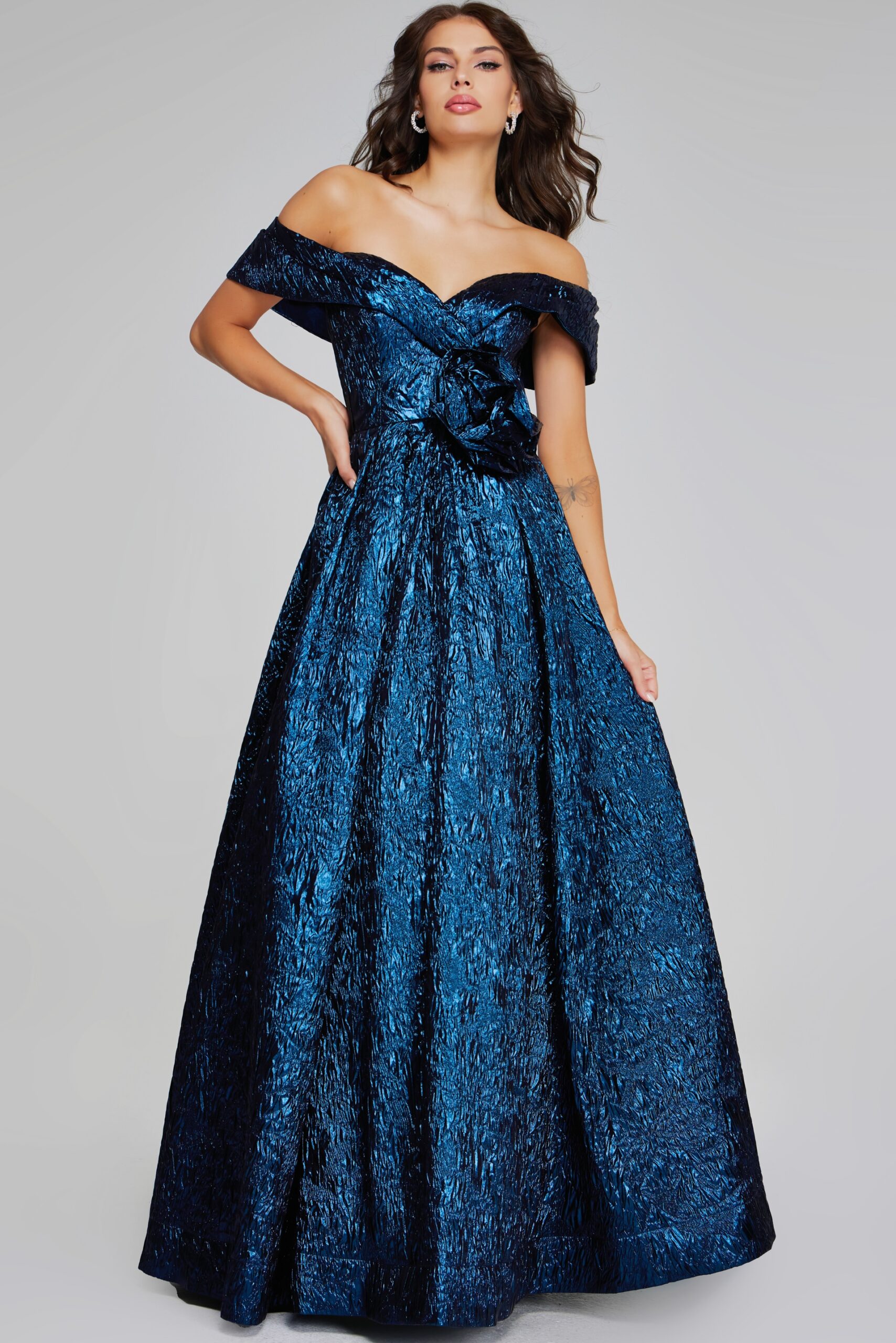 Formal Dresses A Line Long Formal Metallic Evening Prom Dress Navy