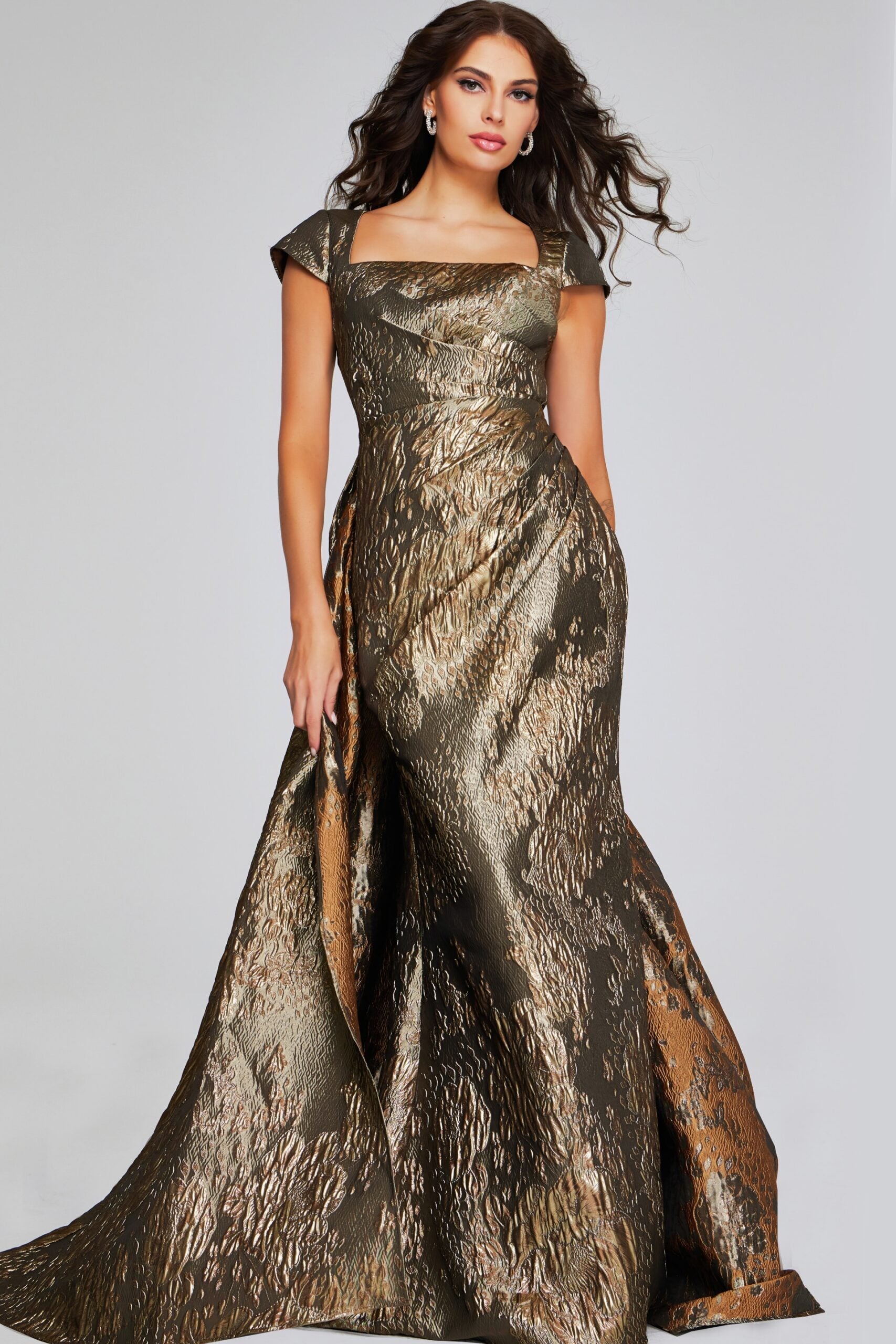 Jovani 40295 Long Metallic A Line Formal Evening Dress