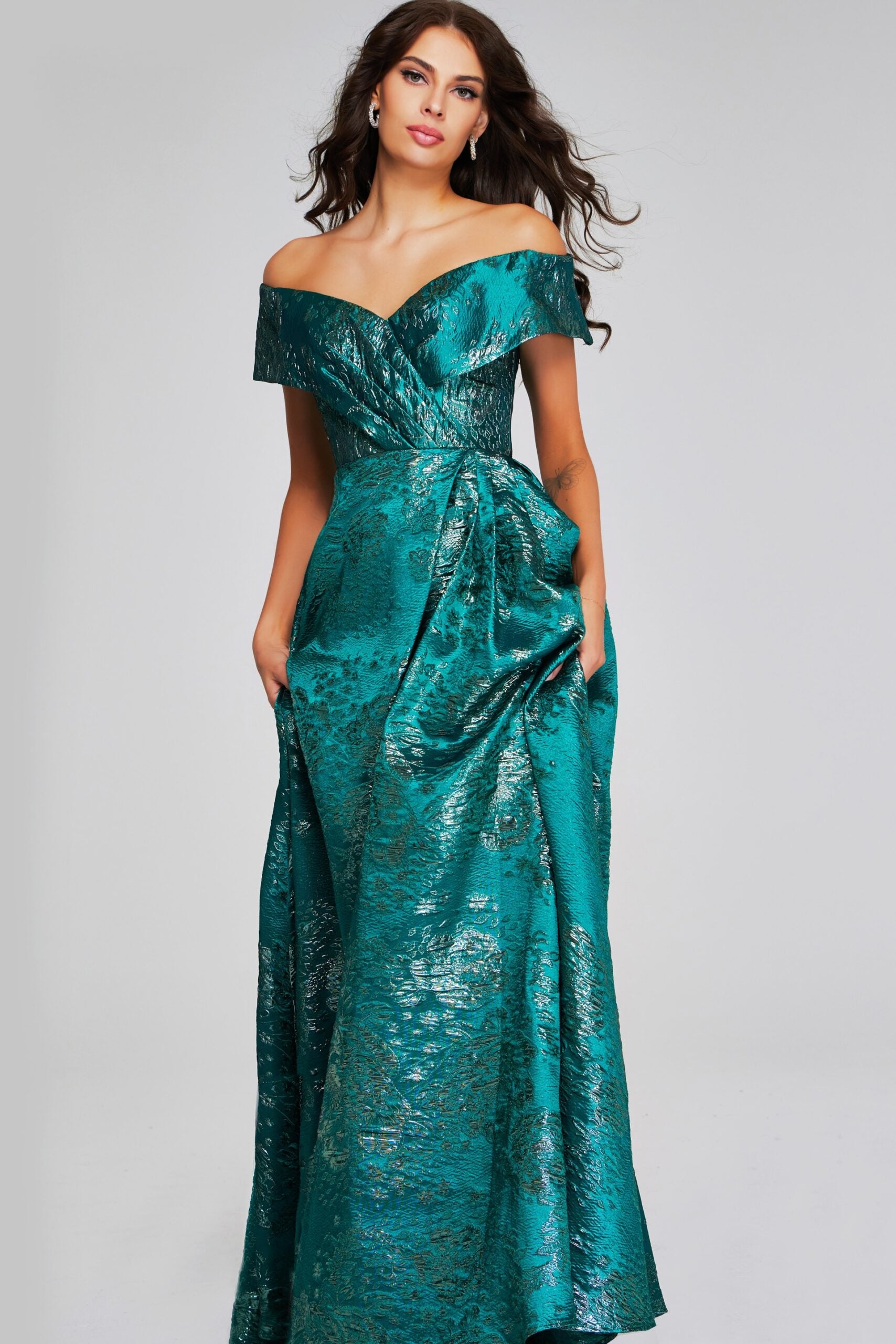 Jovani 40296 Metallic Long Ball Gown Pleated Evening Formal Dress
