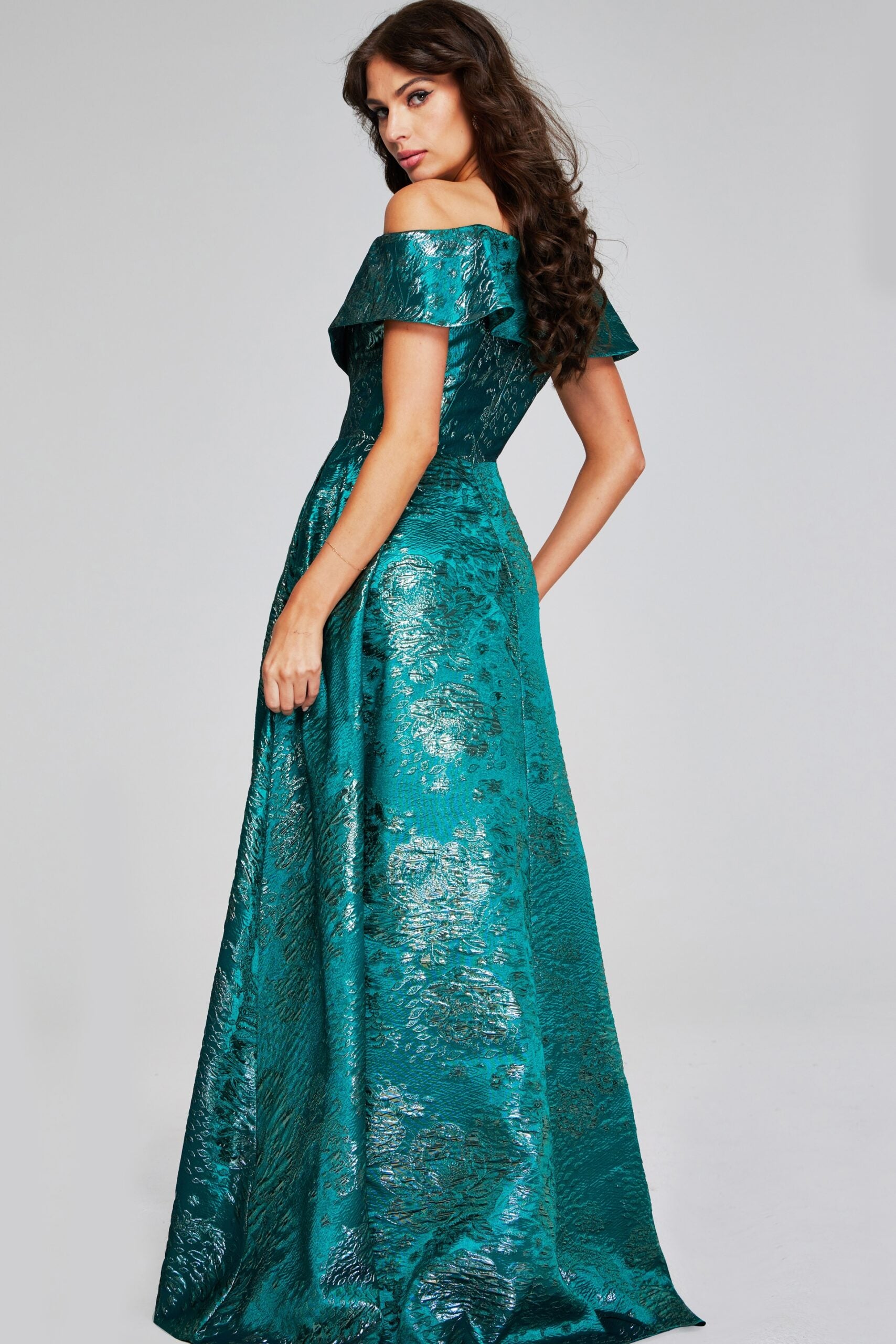 Formal Dresses Metallic Long Ball Gown Pleated Evening Formal Dress Green