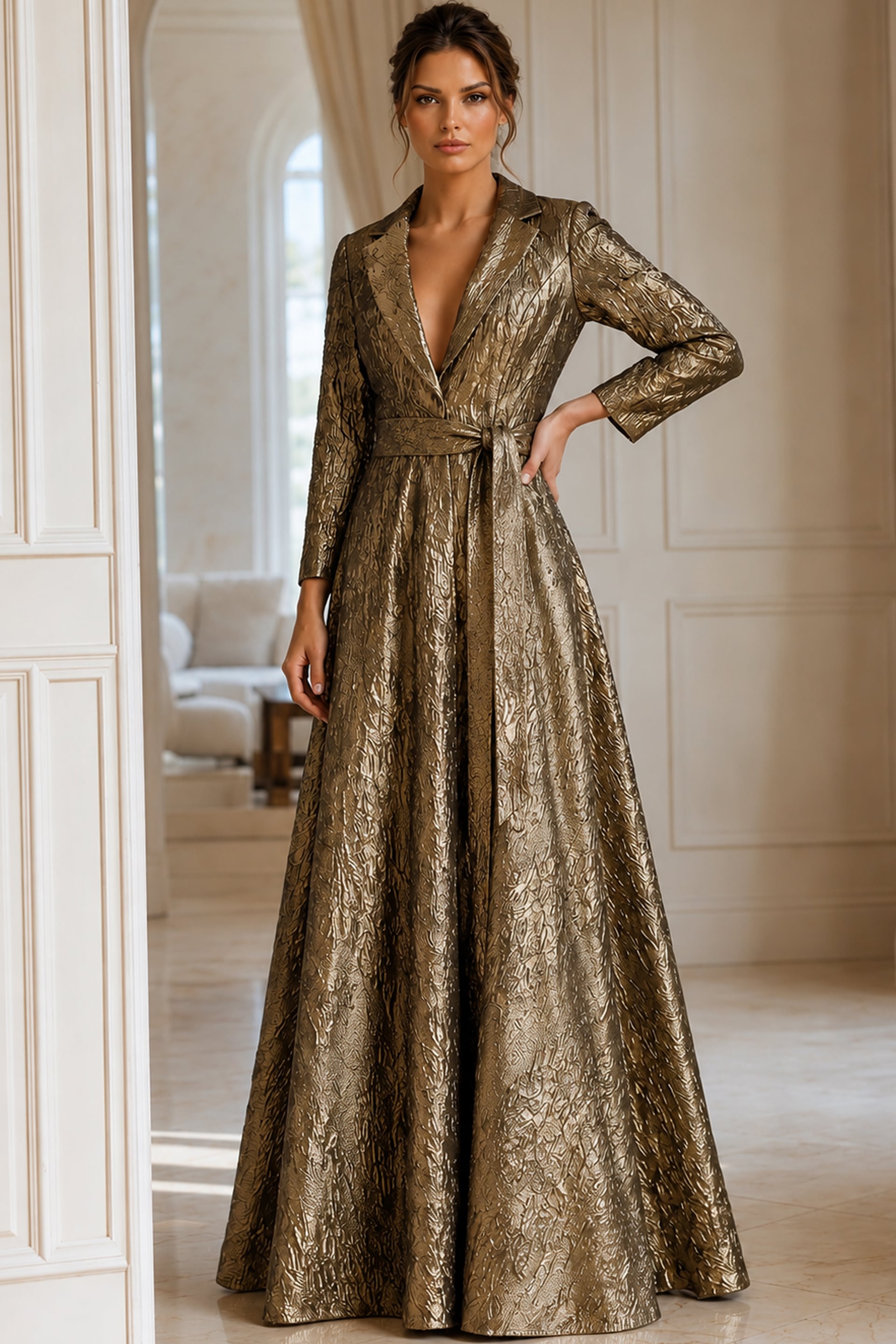V-Neck Floor-Length Mikado Evening A-Line Jovani 40297