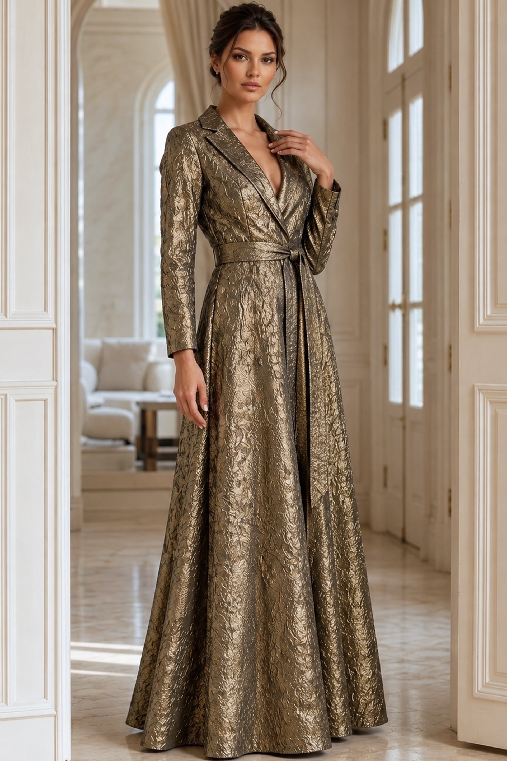 V-Neck Floor-Length Mikado Evening A-Line Jovani 40297