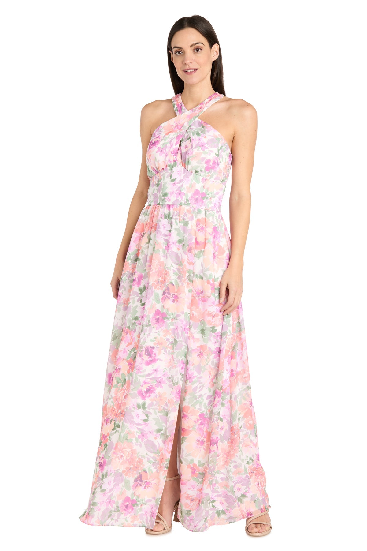 Formal Dresses Floral Print Long Formal Petite Dress Ivory/Blossom