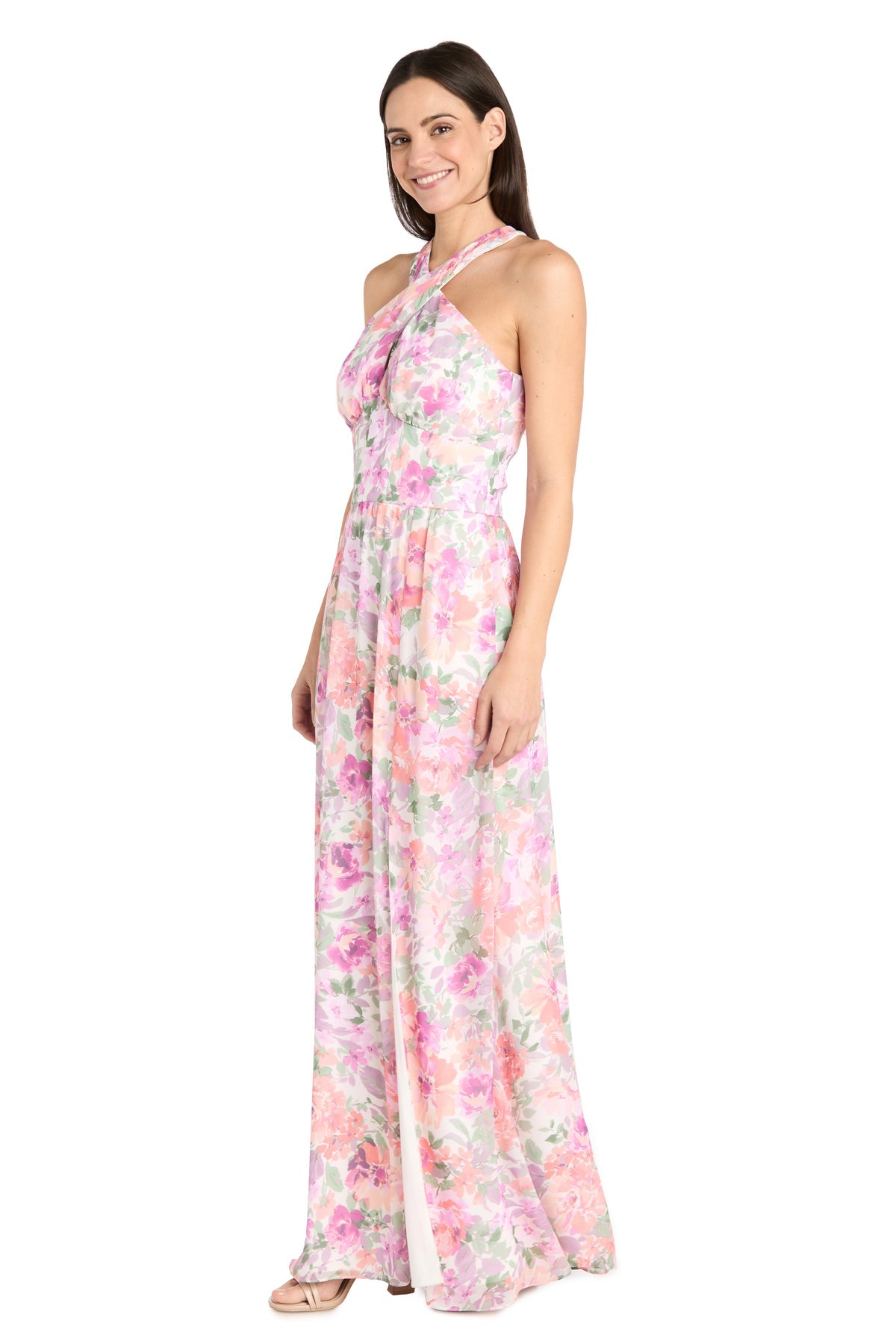 Formal Dresses Floral Print Long Formal Petite Dress Ivory/Blossom