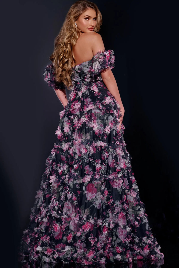 Prom Dresses Long A Line Formal Floral Print Prom Dress Navy