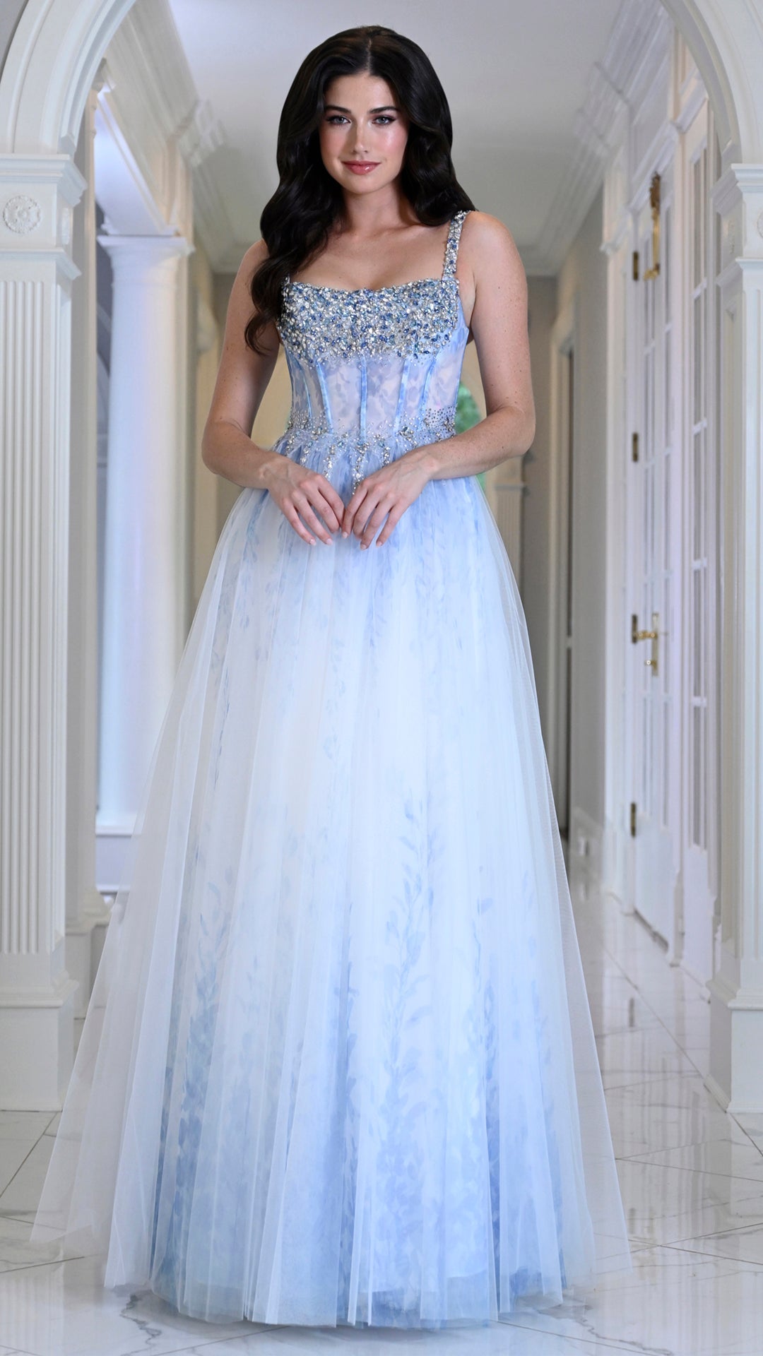 Square Floor-Length Tulle Formal A-Line Colors 4033