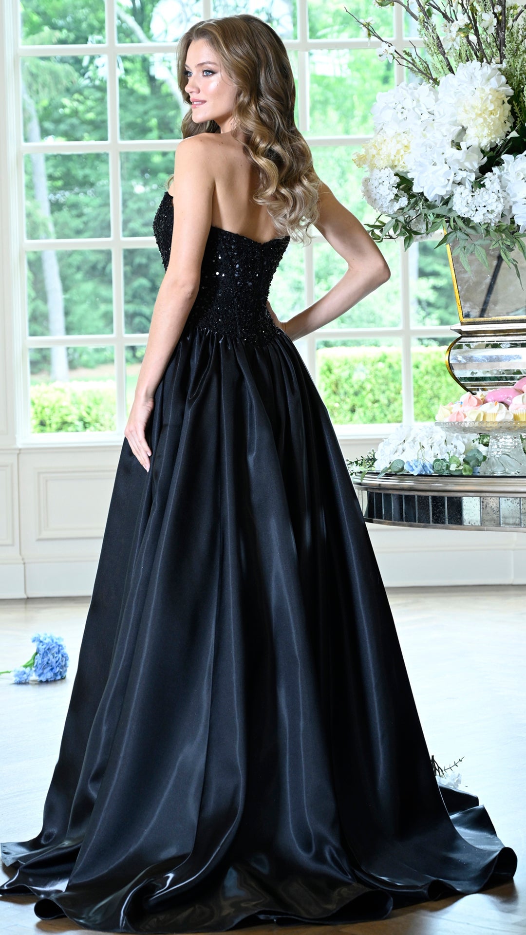 Strapless Straight Neck Floor-Length Satin Occasion Ball Gown Colors 4034