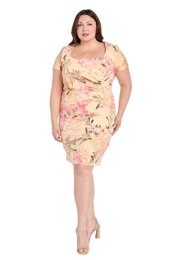 Short Pleated Printed Cocktail Dress Plus Size R&M Richards 4034W