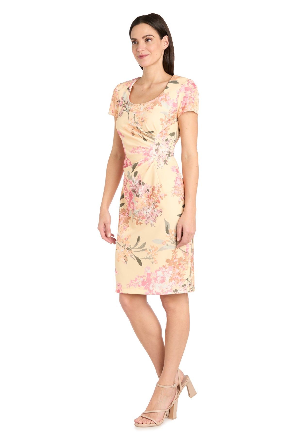 Cocktail Dresses Pleated Short Floral Print Cocktail Dress Yellow