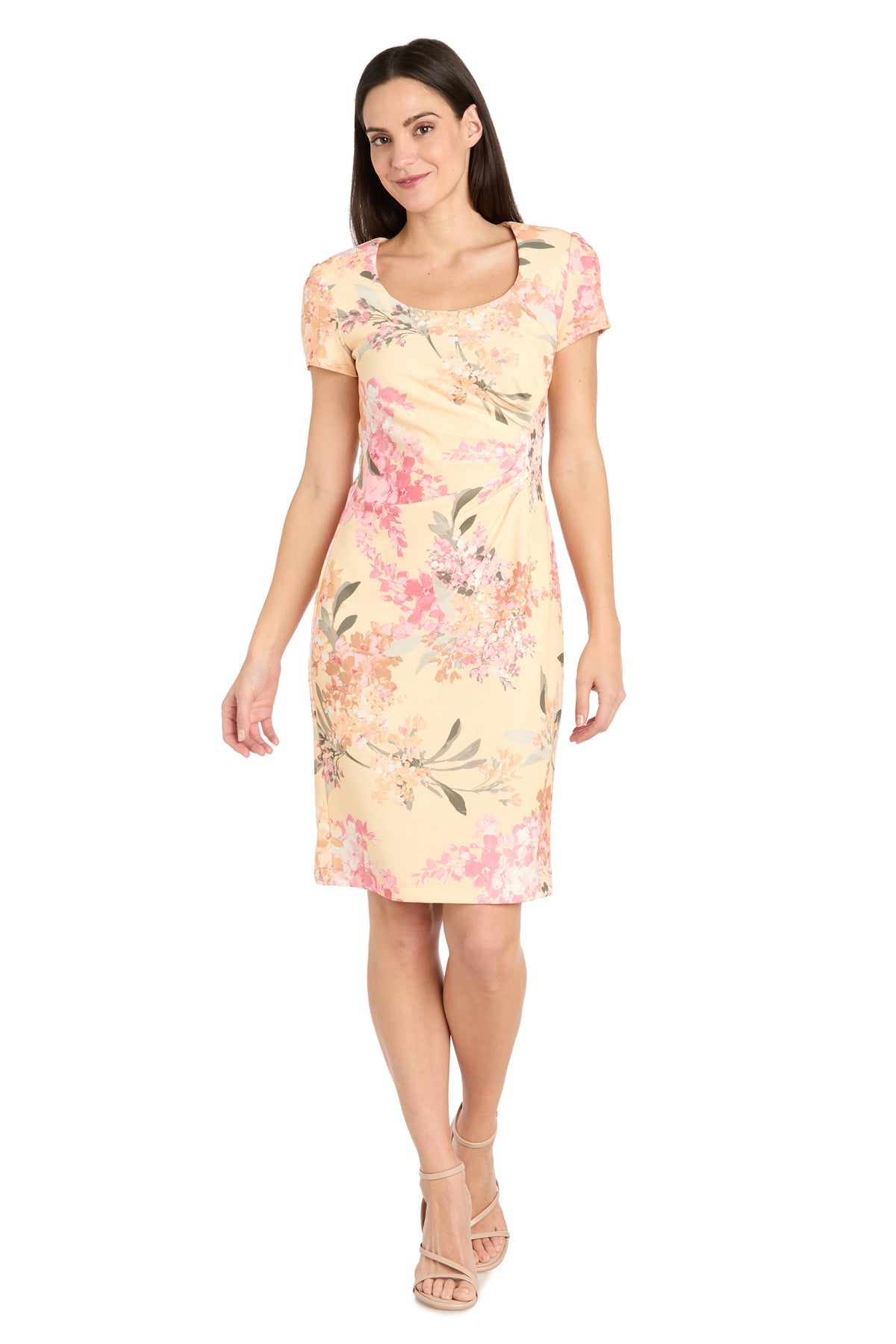 R&M Richards 4034 Pleated Short Floral Print Cocktail Dress