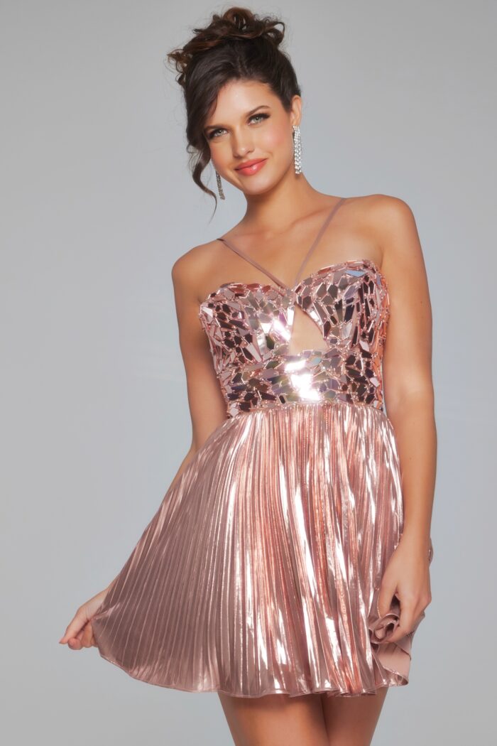 Jovani 40351 Short Pleated Sequin A Line Cocktail Dress