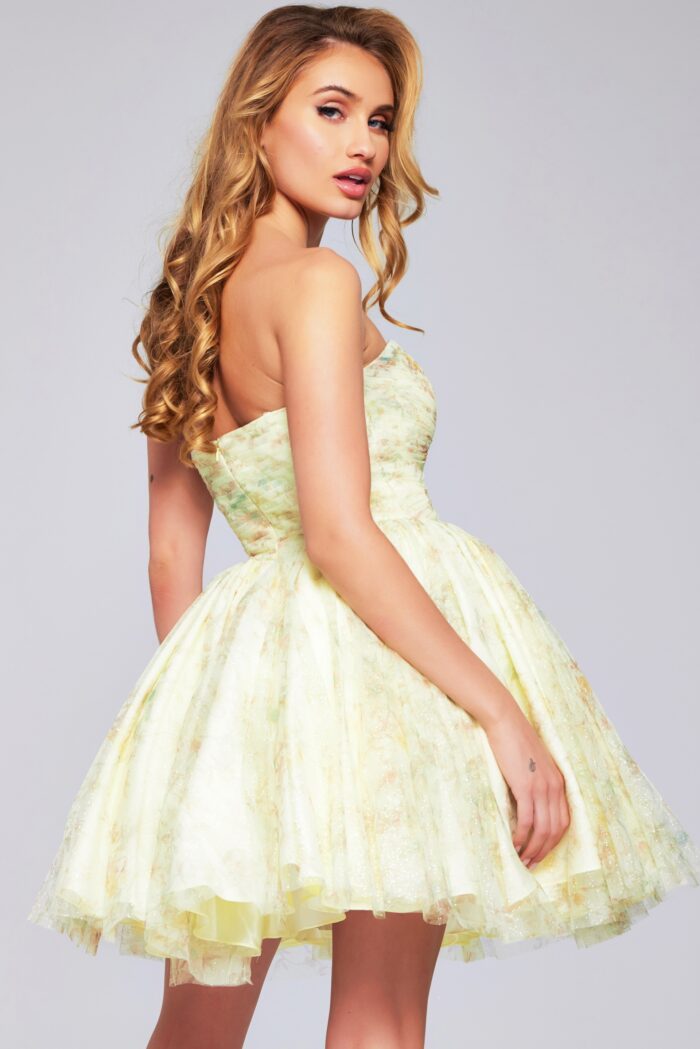 Cocktail Dresses Short Floral A Line Cocktail Dress Light-Yellow