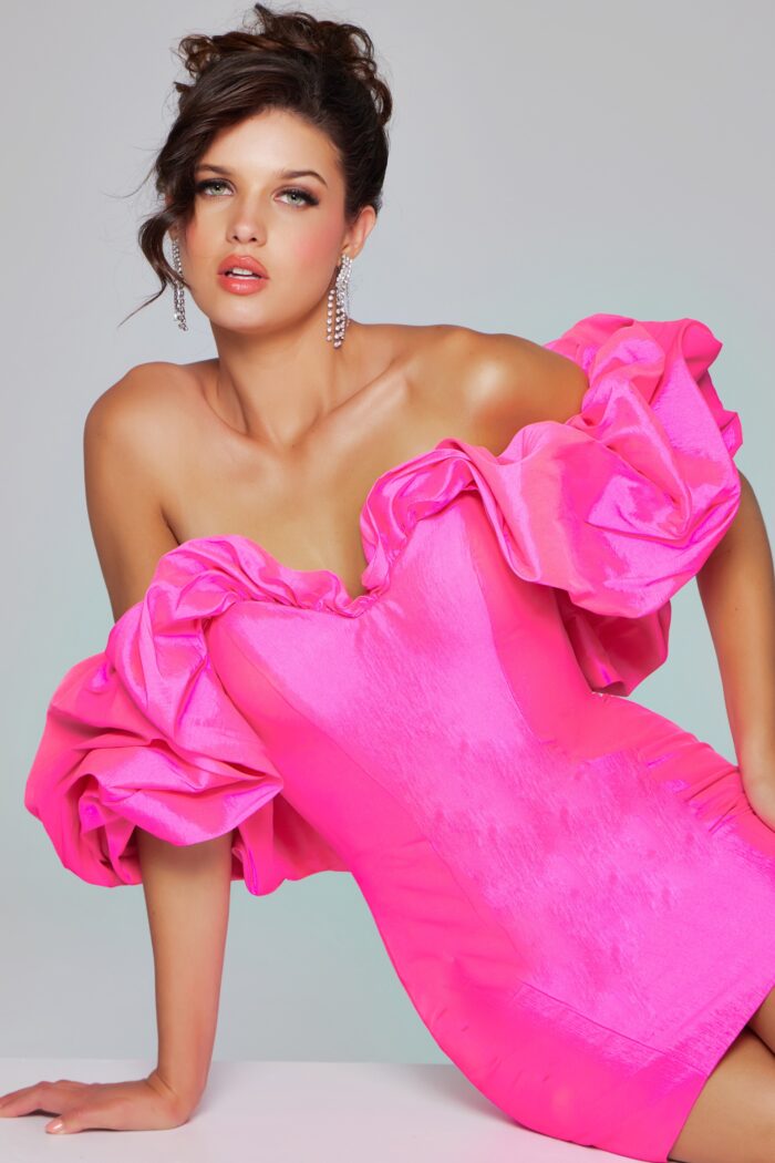 Cocktail Dresses Short Homecoming Mini Ruffle Cocktail Dress Neon Pink