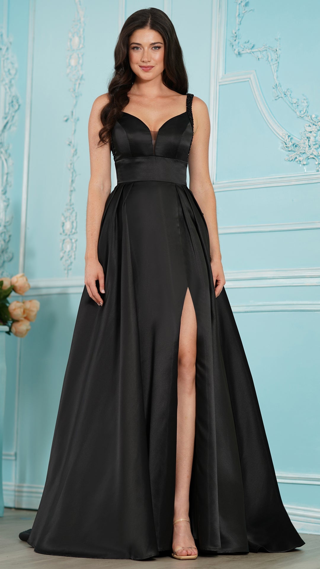 V-Neck Floor-Length Satin Occasion A-Line Colors 4037