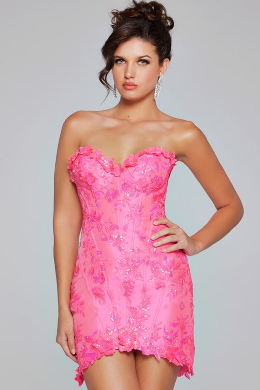 Cocktail Dresses Fitted Short Lace Beaded Cocktail Dress Neon-Pink