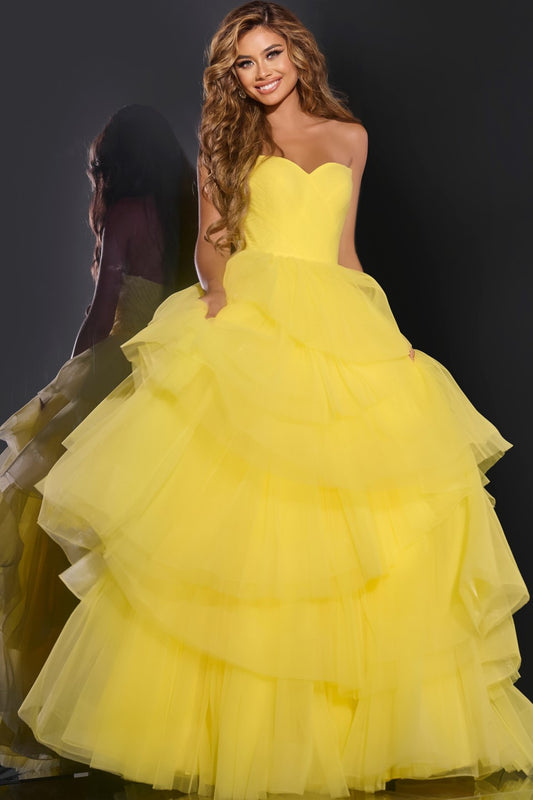 Prom Dresses Formal Layered Long Ball Gown Prom Dress Yellow