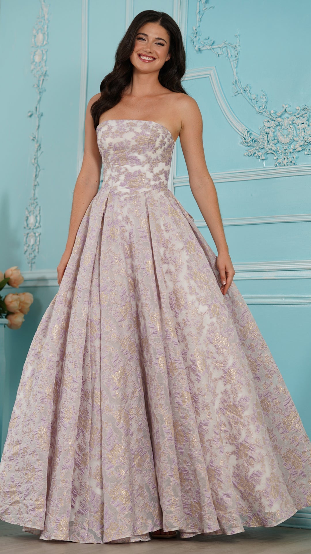 Strapless Straight Neck Floor-Length Lace Formal A-Line Colors 4039