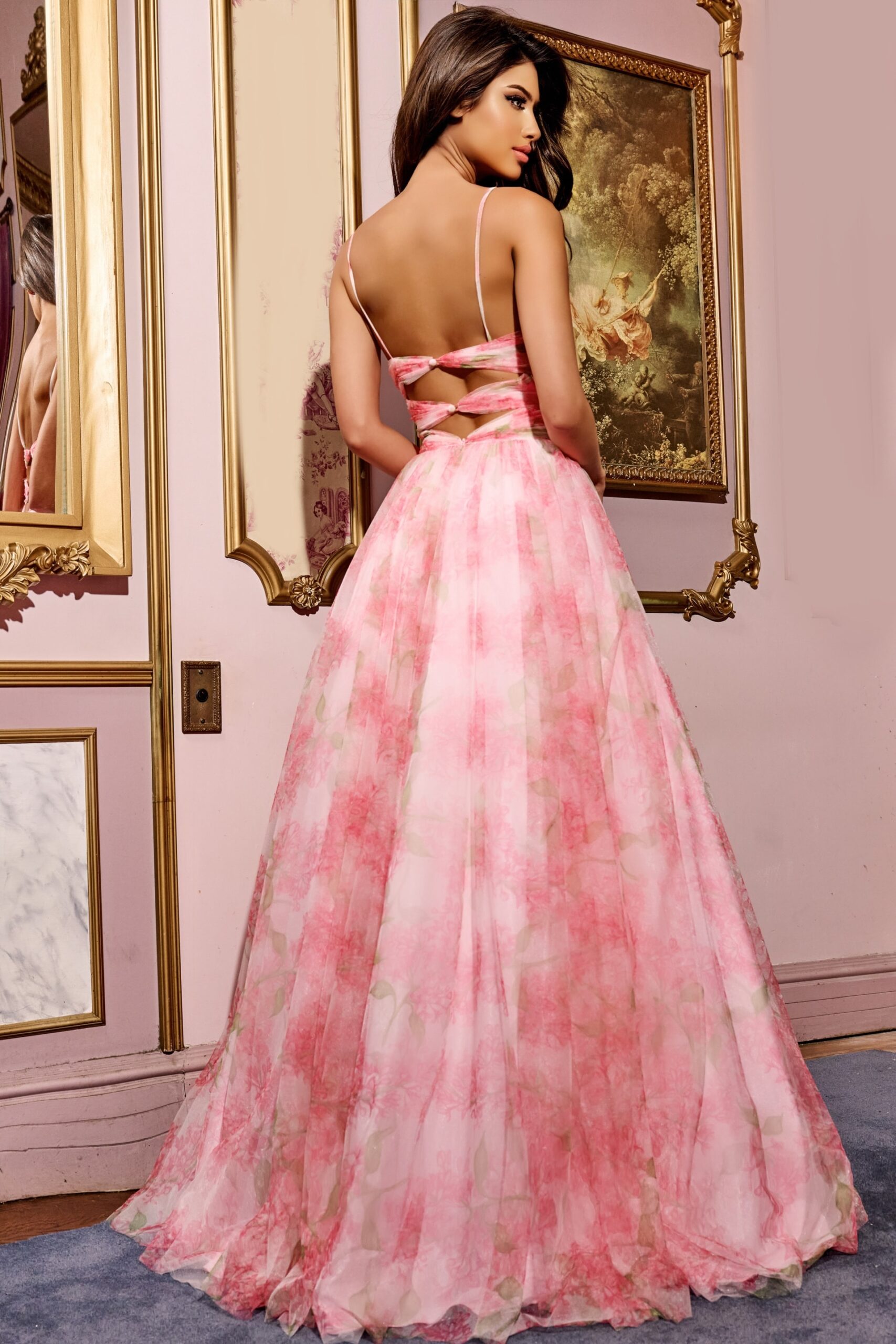 Prom Dresses Long Floral Print Ball Gown Prom Dress Red/Print