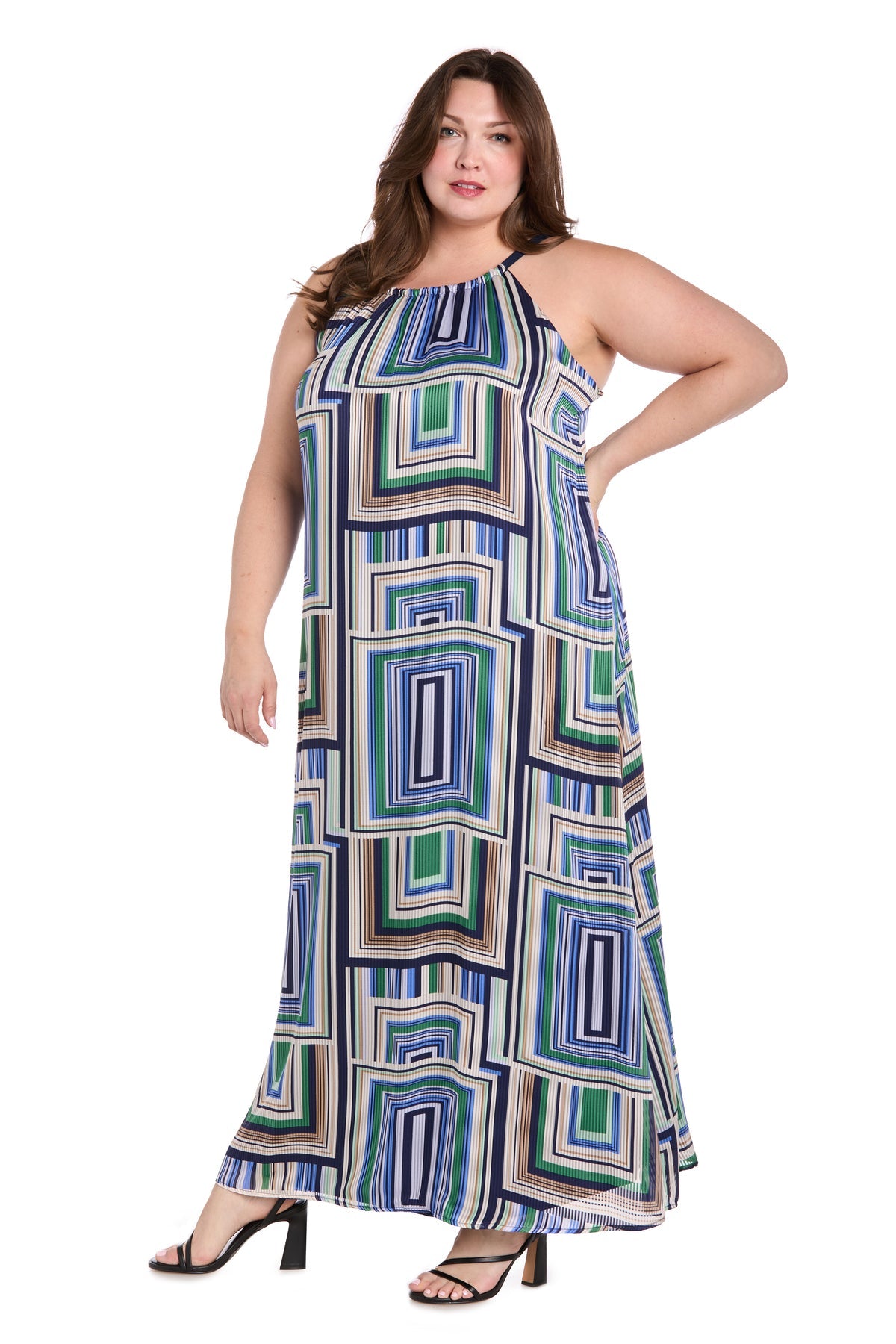 R&M Richards 4041W Long Printed Plus Size Maxi Dress