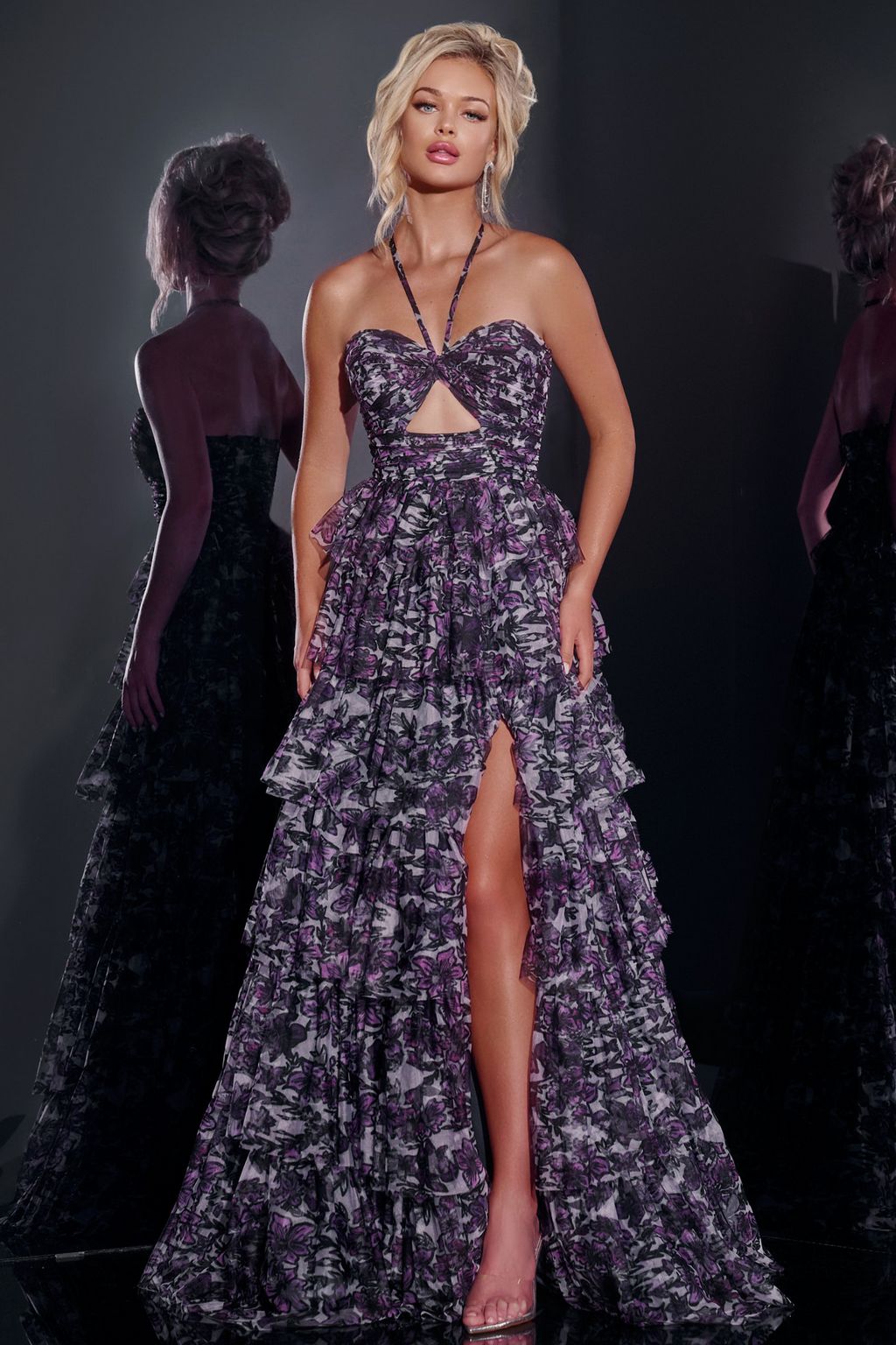 Prom Dresses Long A Line Floral Tiered Formal Prom Dress Purple
