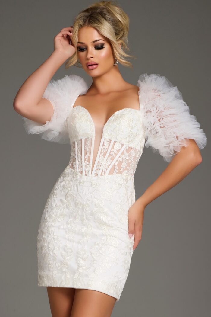 Jovani 40426 Short Lace Cocktail Mini Dress