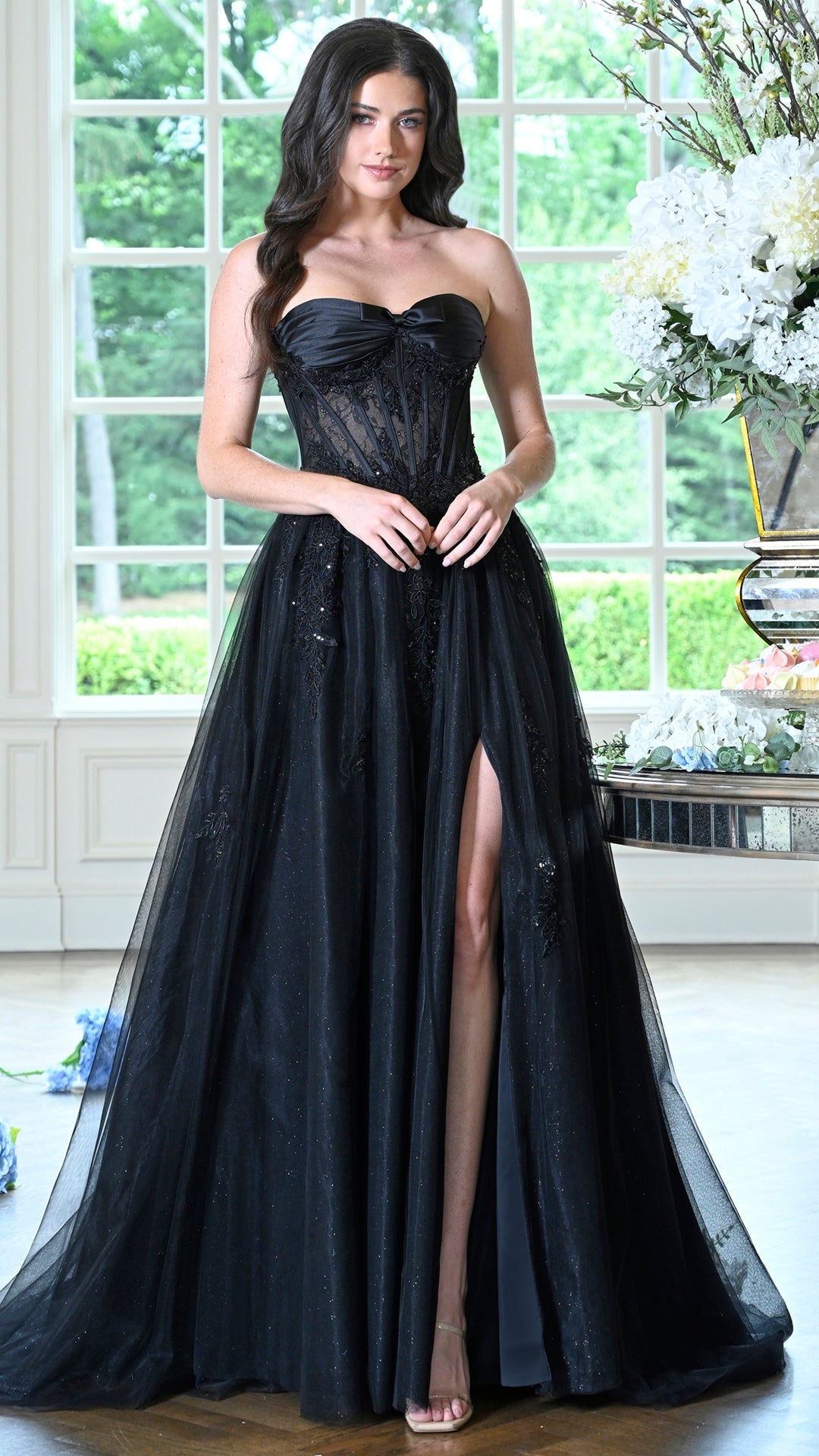 Strapless Curved Neck Floor-Length Tulle Occasion Ball Gown Colors 4044
