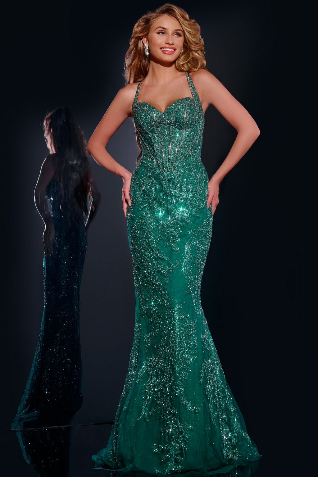 Jovani 40470 Sequin Fitted Long Formal Evening Prom Dress - Emerald / 10 Jovani 40470 Sequin Fitted Long Formal Evening Prom Dress - Emerald / 10