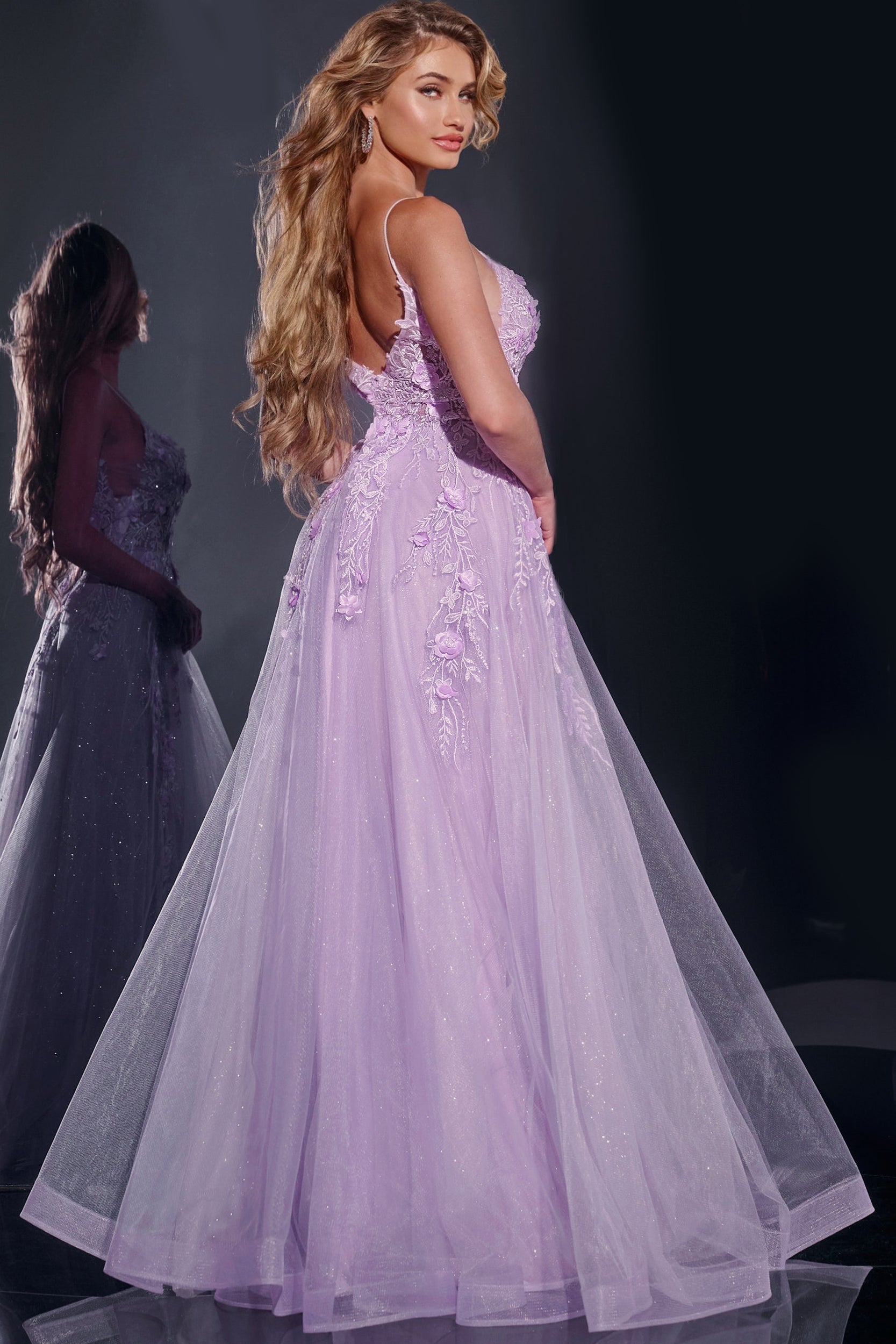 Jovani 40472 A Line Formal Long Floral Applique Prom Dress