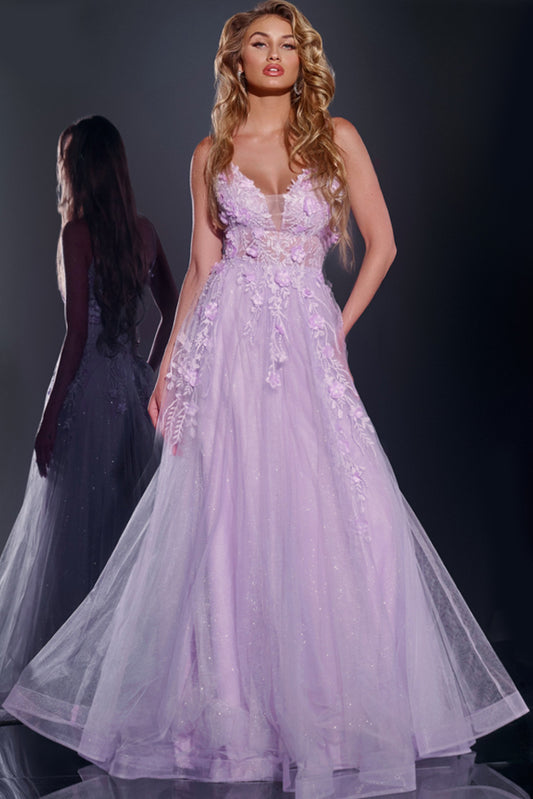 Prom Dresses A Line Formal Long Floral Applique Prom Dress Lilac