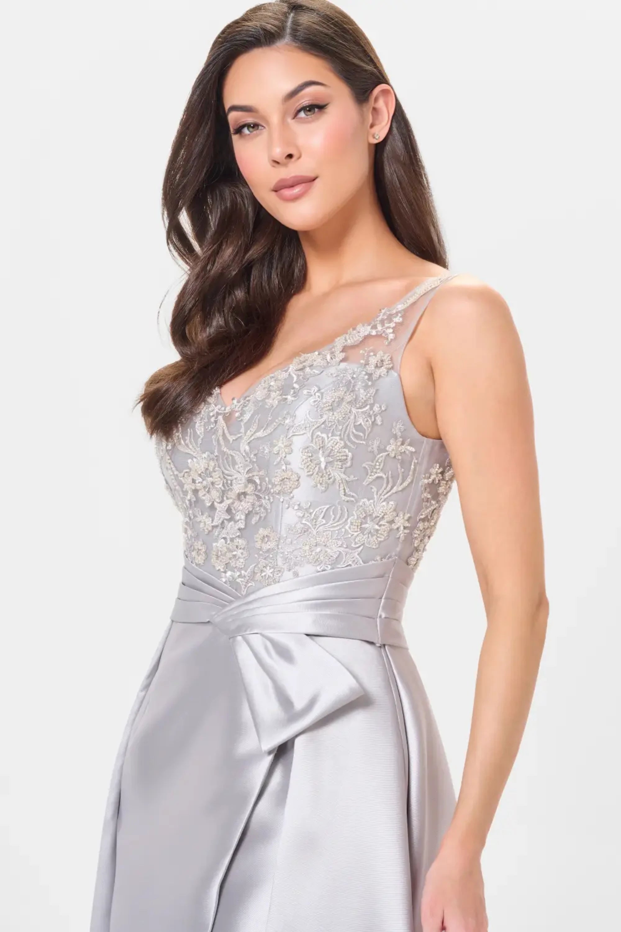 Formal Dresses Long Beaded Lace Formal A Line Evening Dress Silver