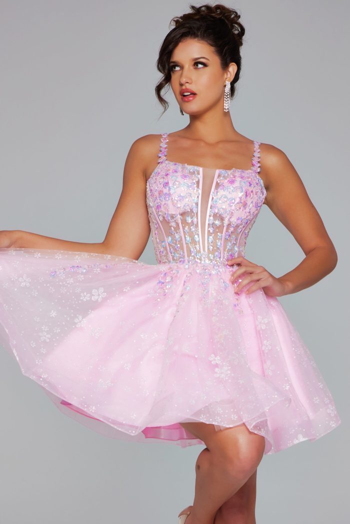 Jovani 40501 A Line Short Sequin Cocktail Dress