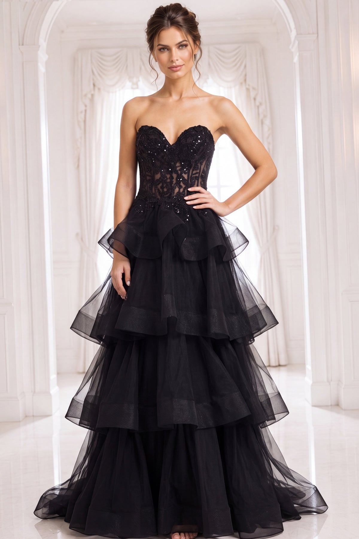 Black Sweetheart Floor-Length Tulle Prom Ball Gown Jovani 40502