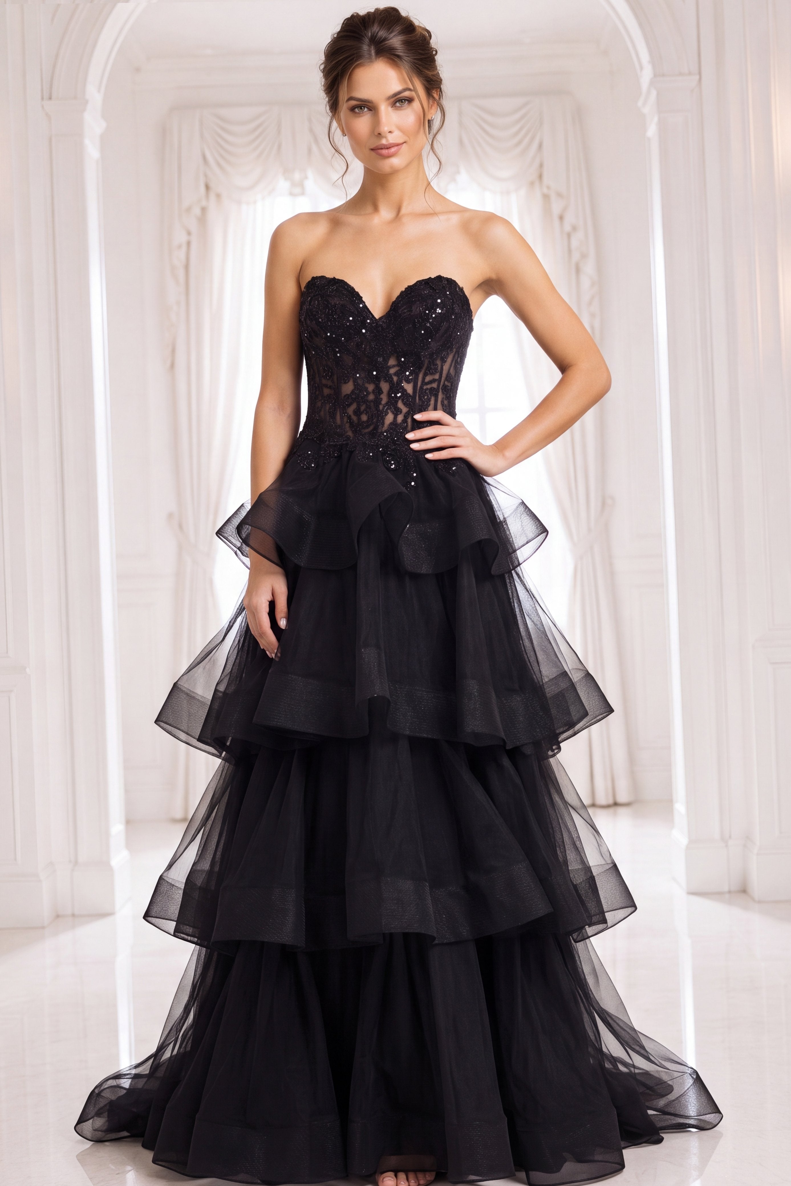 Black Sweetheart Floor-Length Tulle Prom Ball Gown Jovani 40502