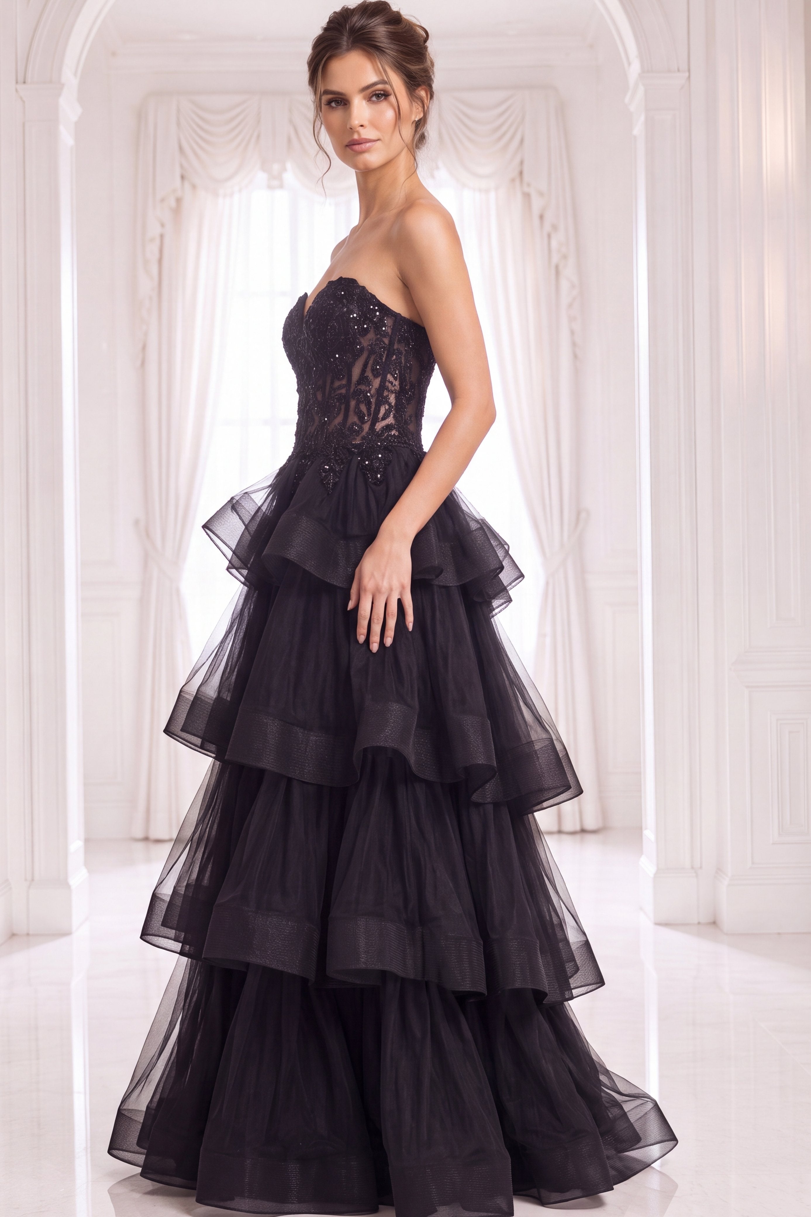 Black Sweetheart Floor-Length Tulle Prom Ball Gown Jovani 40502
