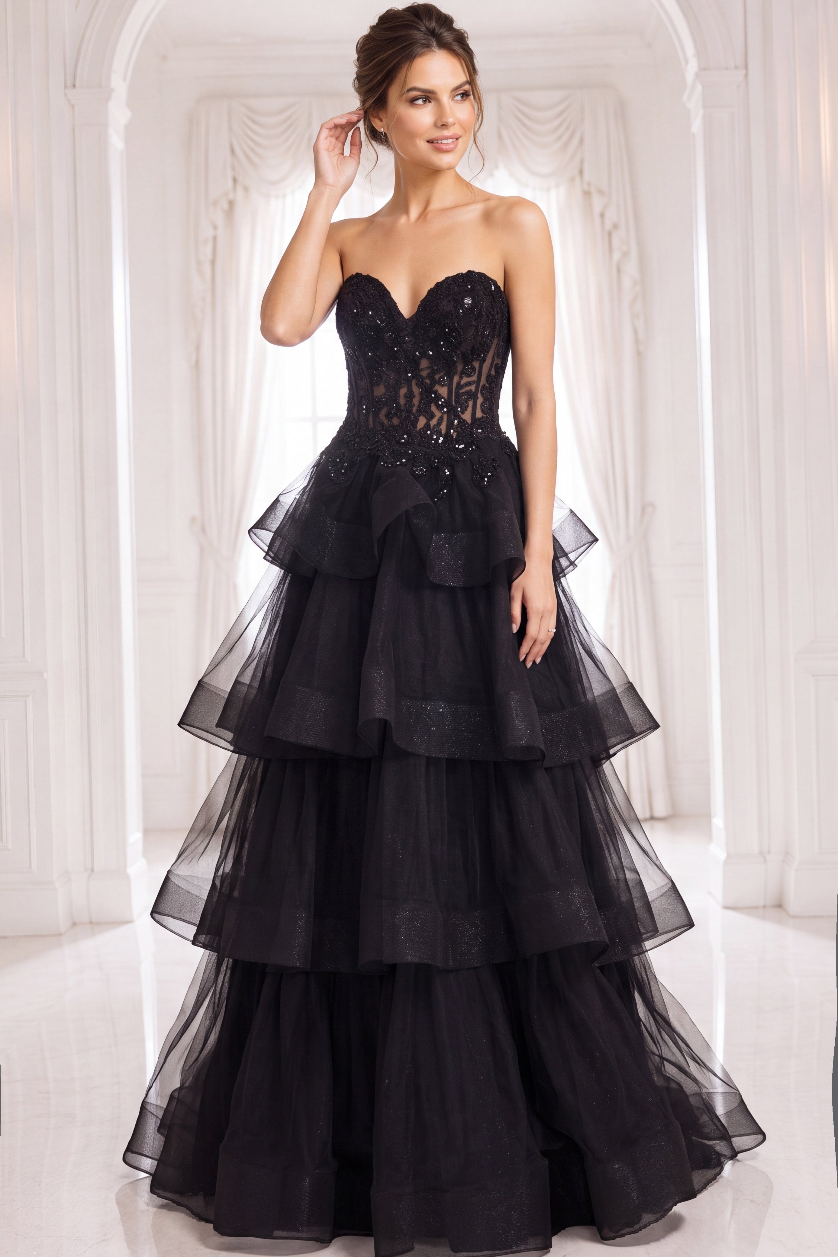 Black Sweetheart Floor-Length Tulle Prom Ball Gown Jovani 40502