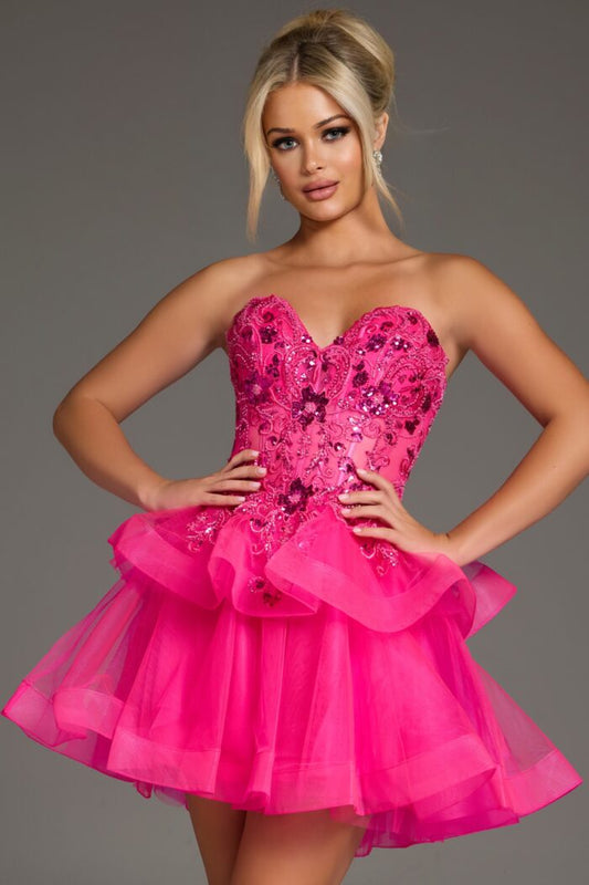 Cocktail Dresses Homecoming Tiered Mini Short Cocktail Dress Hot-Pink