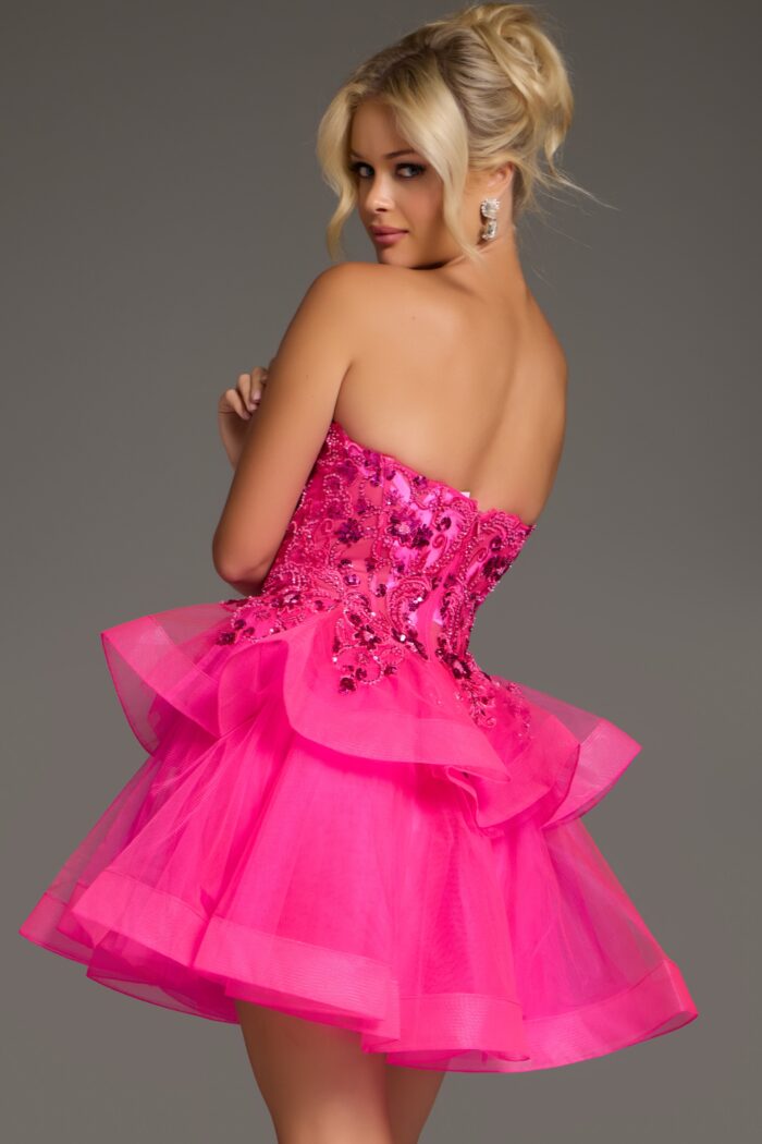 Cocktail Dresses Homecoming Tiered Mini Short Cocktail Dress Hot-Pink