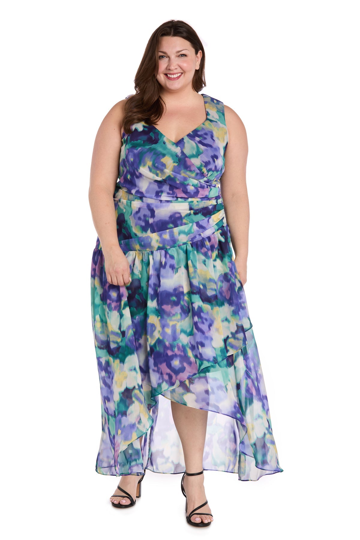 R&M Richards 4050W Plus Size High Low Printed Dress
