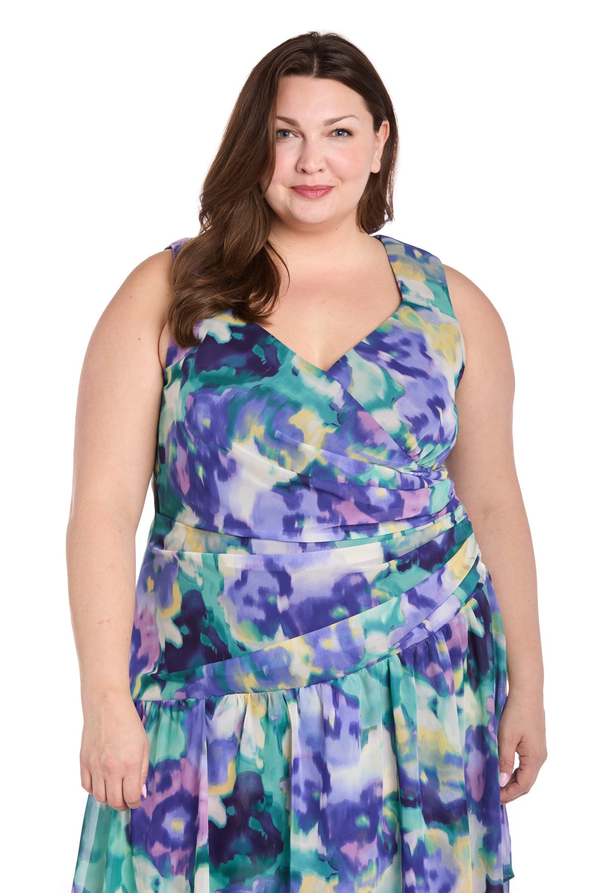 R&M Richards 4050W Plus Size High Low Printed Dress