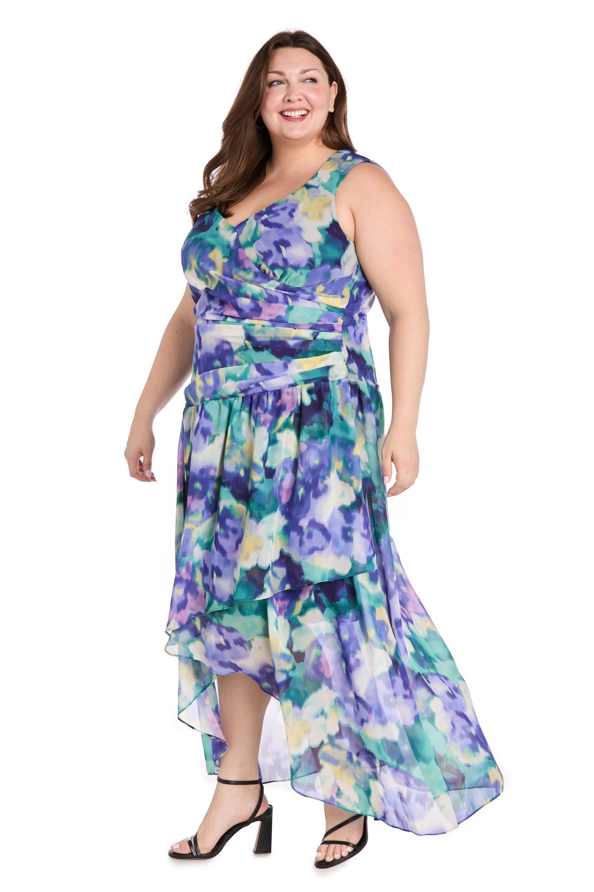 R&M Richards 4050W Plus Size High Low Printed Dress