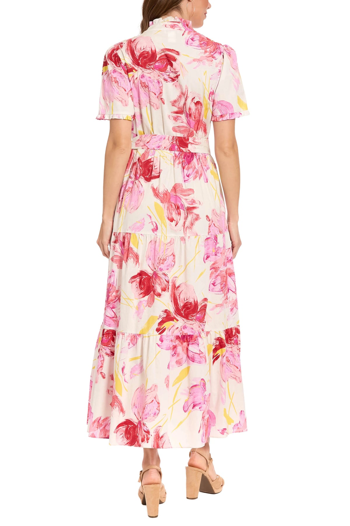 Floral Ruffle Neck Tiered Maxi Dress London Times T10215M