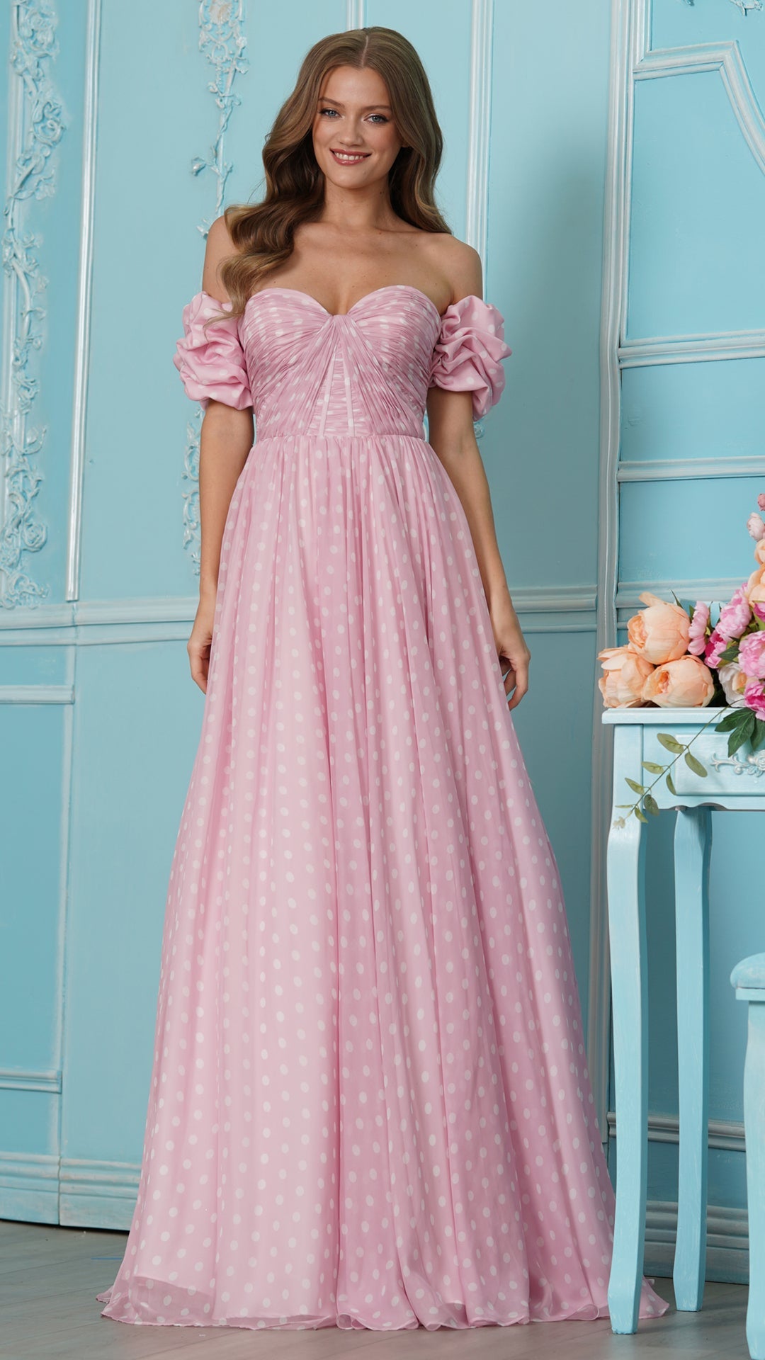 Strapless Curved Neck Floor-Length Chiffon Formal A-Line Colors 4053