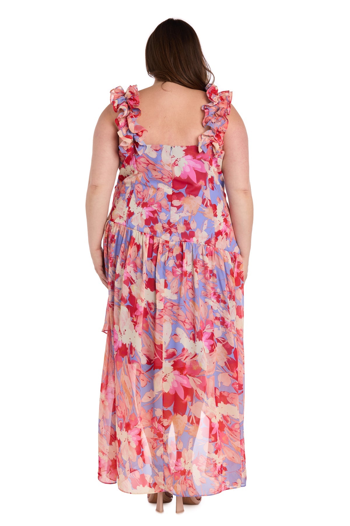 R&M Richards 4053W Plus Size Printed High Low Dress