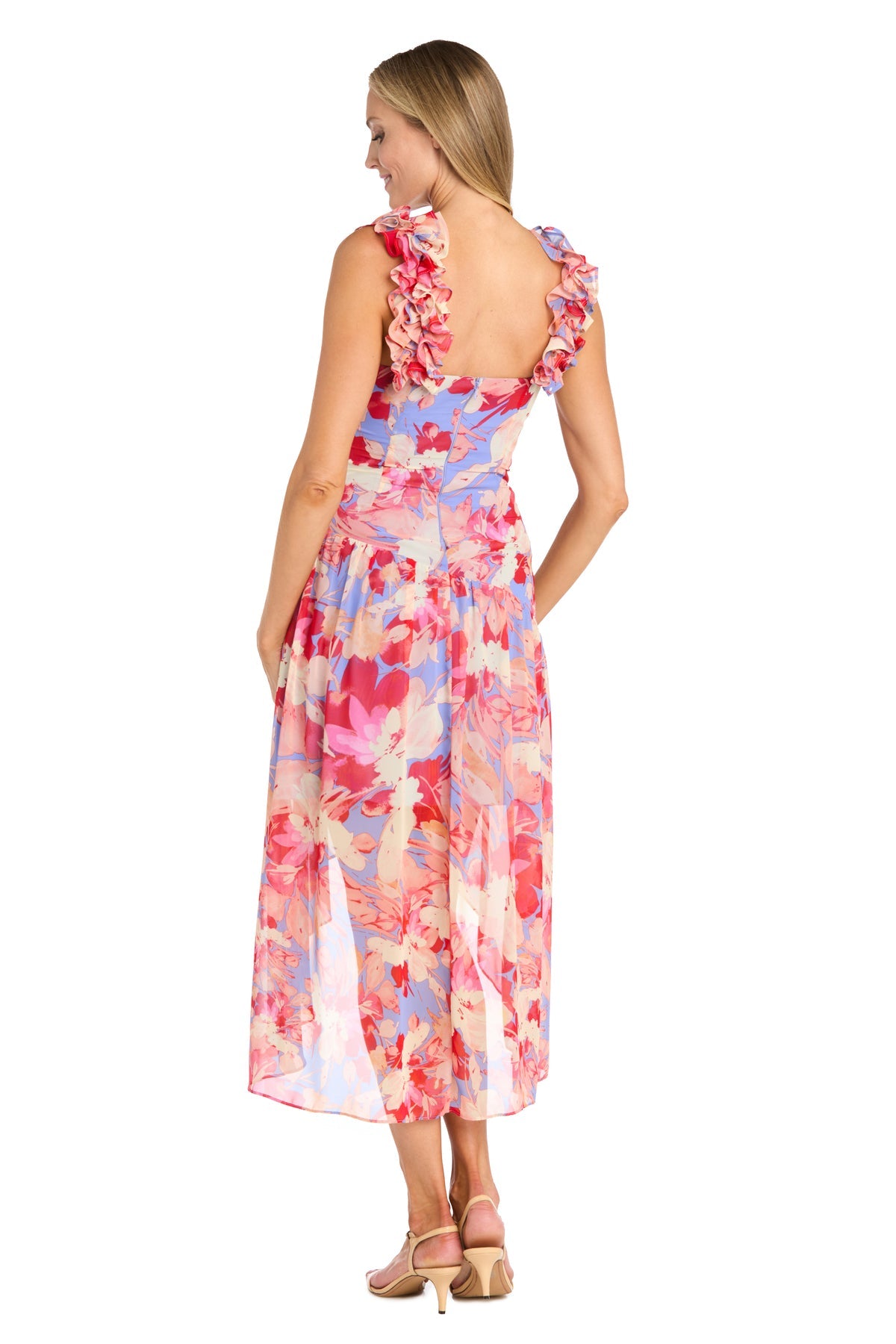 Cocktail Dresses High Low Printed Petite Cocktail Dress Coral/Multi