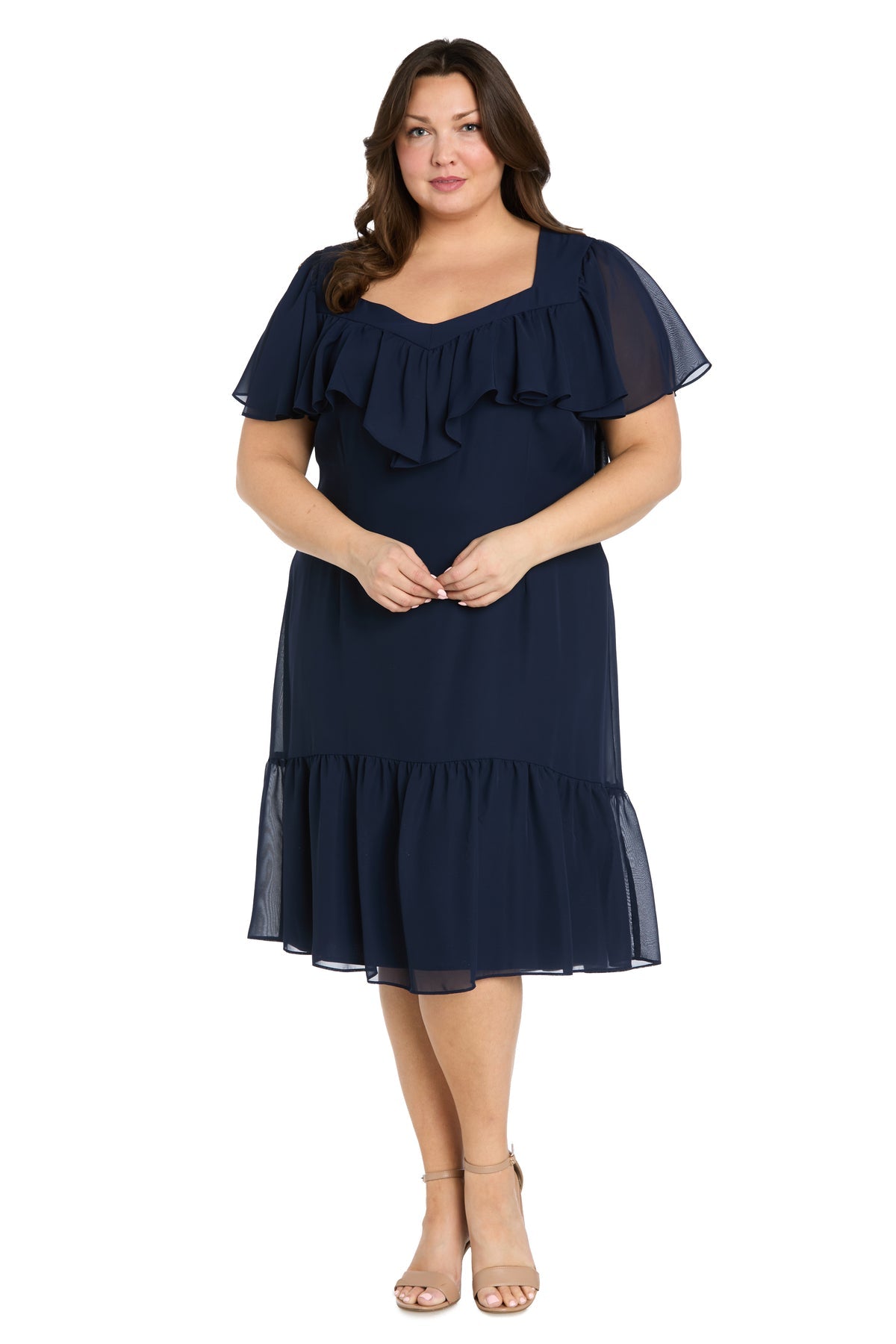 R&M Richards 4054W Short Floral Midi Cocktail Plus Size Dress